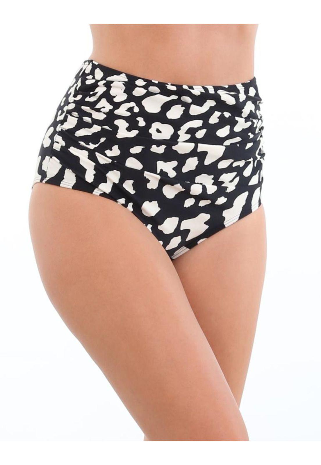 Bikini calzón pin up drapeado estampado negro-1