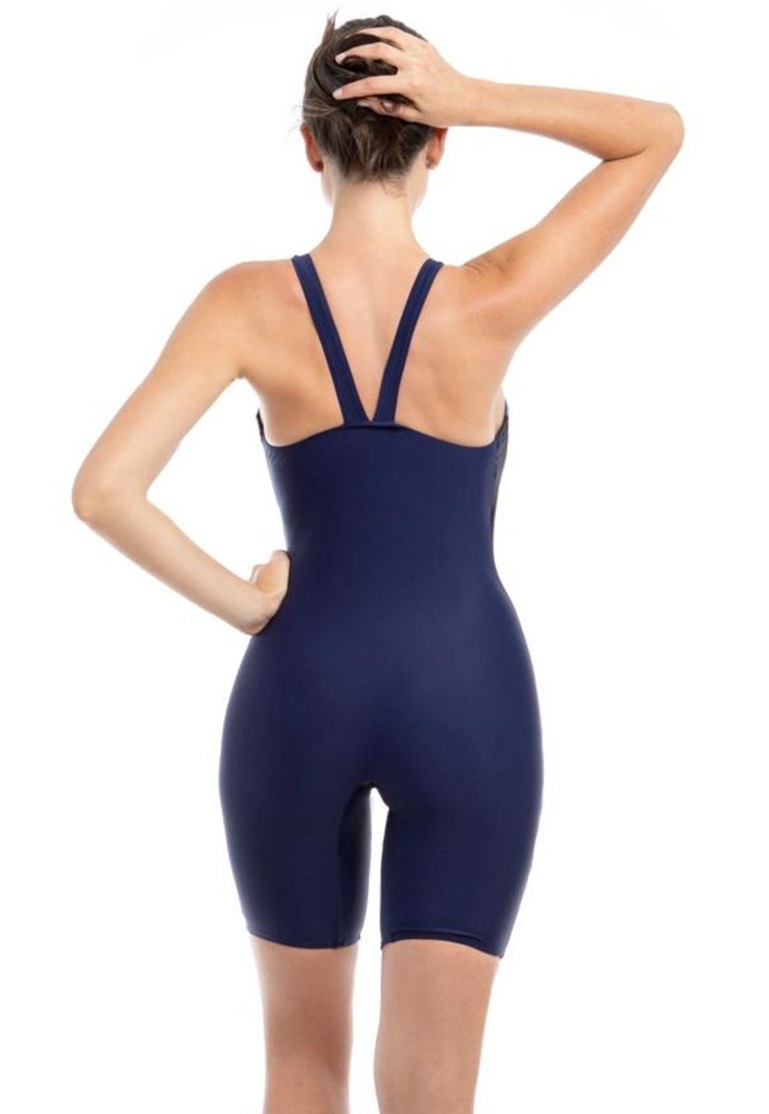 Traje de baño deportivo mujer con piernas  azul-1