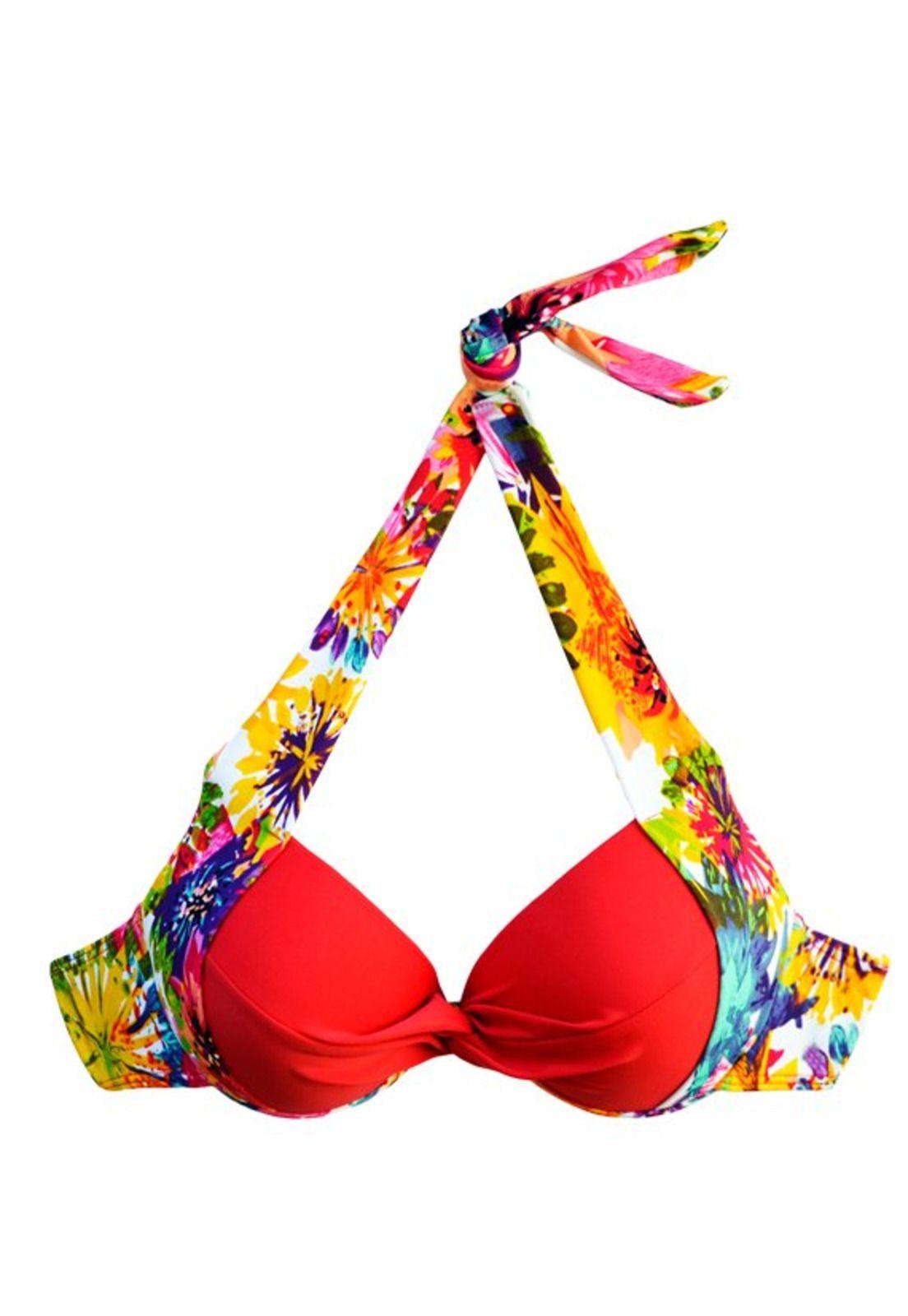 Bikini sostén con barba y relleno estampado rojo-0
