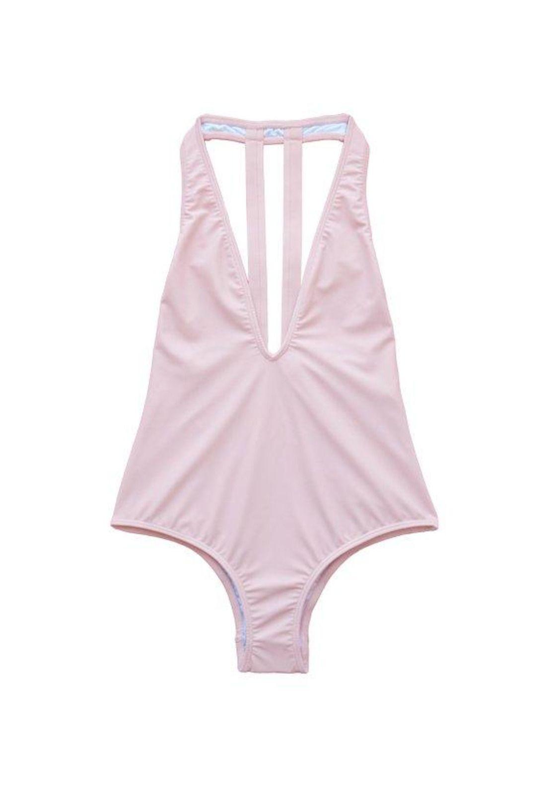 Traje de baño escotado rosado-0