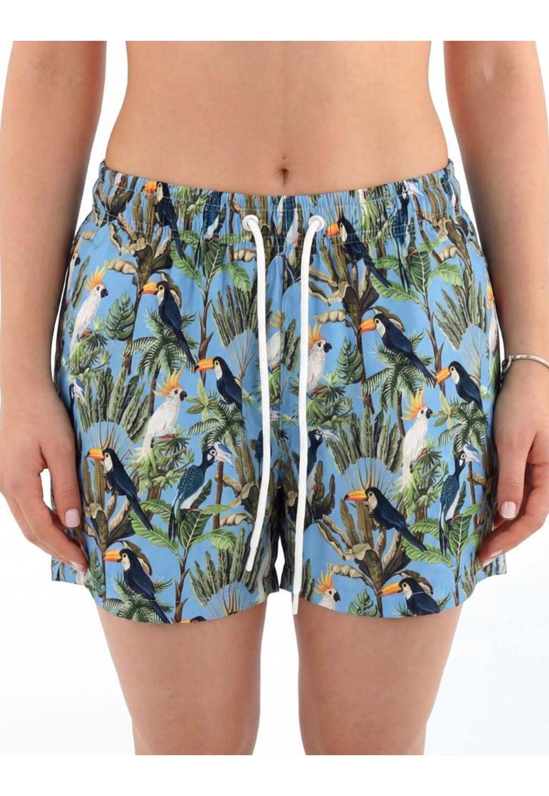 Traje de baño corto mujer estampado celeste secado rapido-0