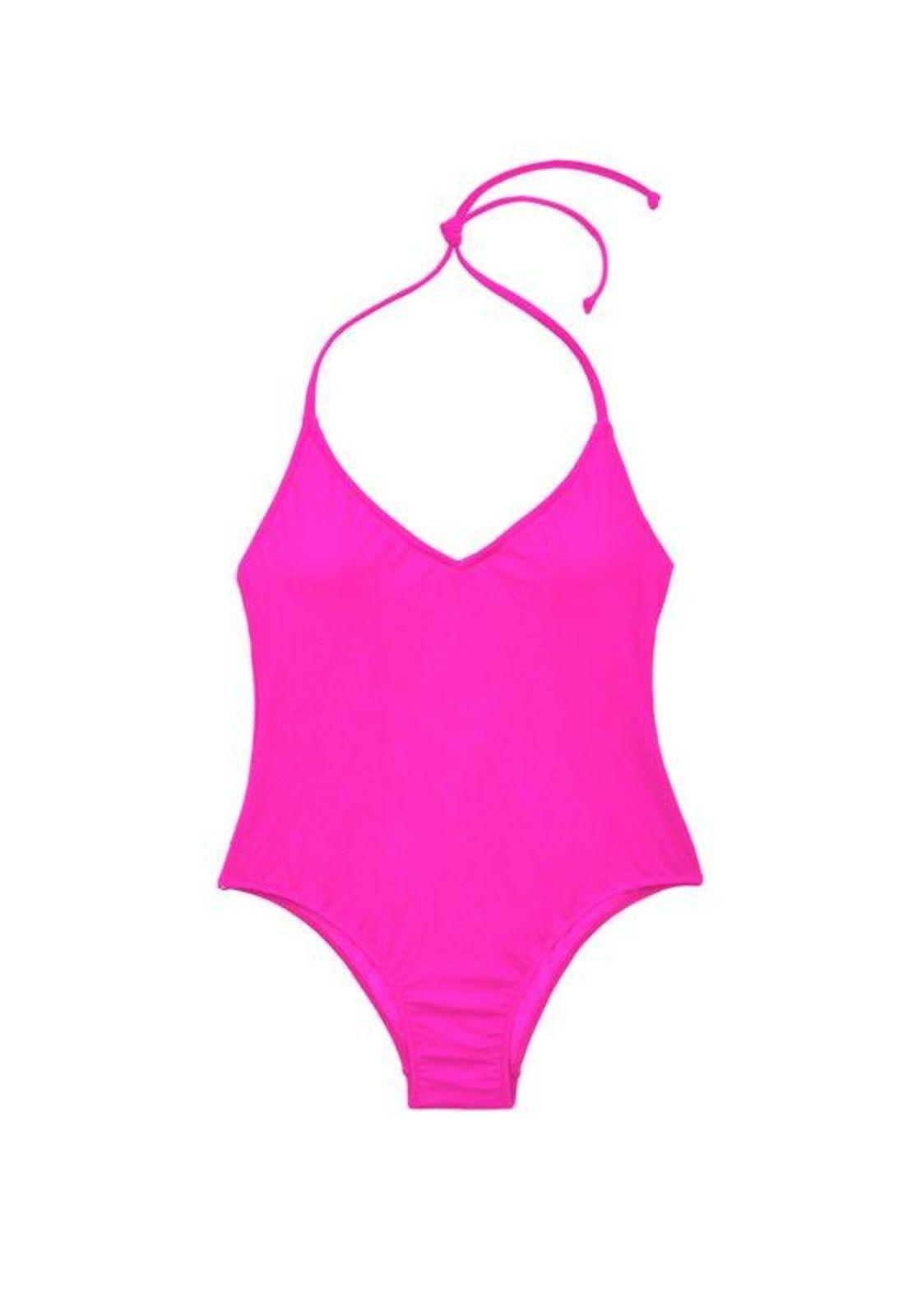 Traje de baño escotado con pinza fucsia-2