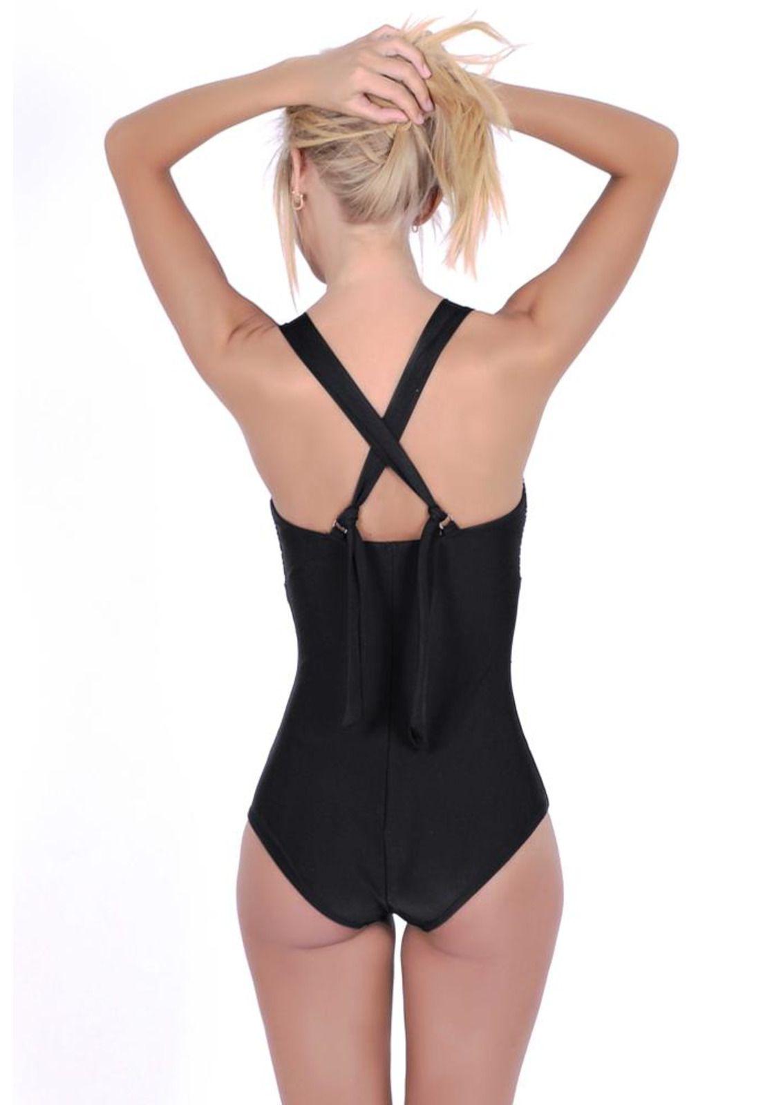 Traje de baño reductor estampado negro-1