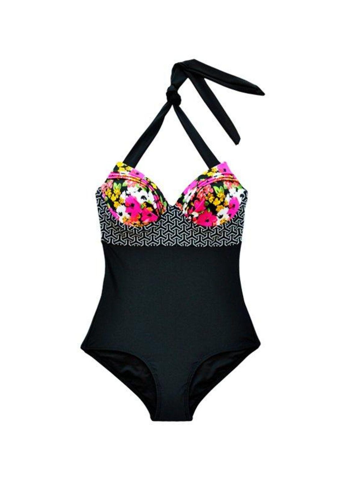 Traje de baño reductor estampado negro-2