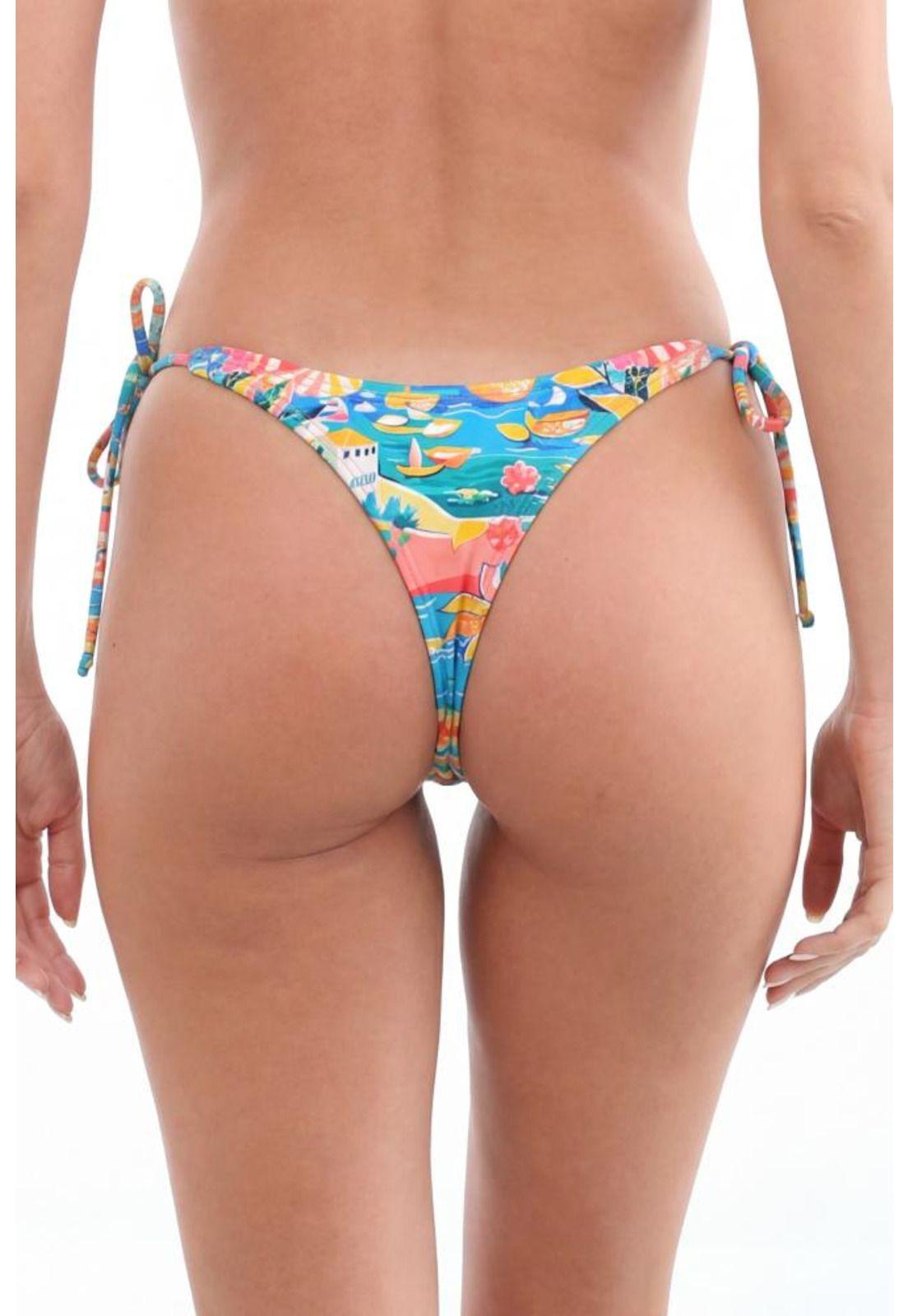 Bikini calzón colaless con amarras estampado turquesa-1