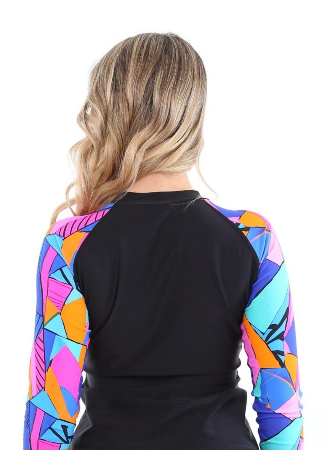 Polera mujer protección UV estampado azul-1