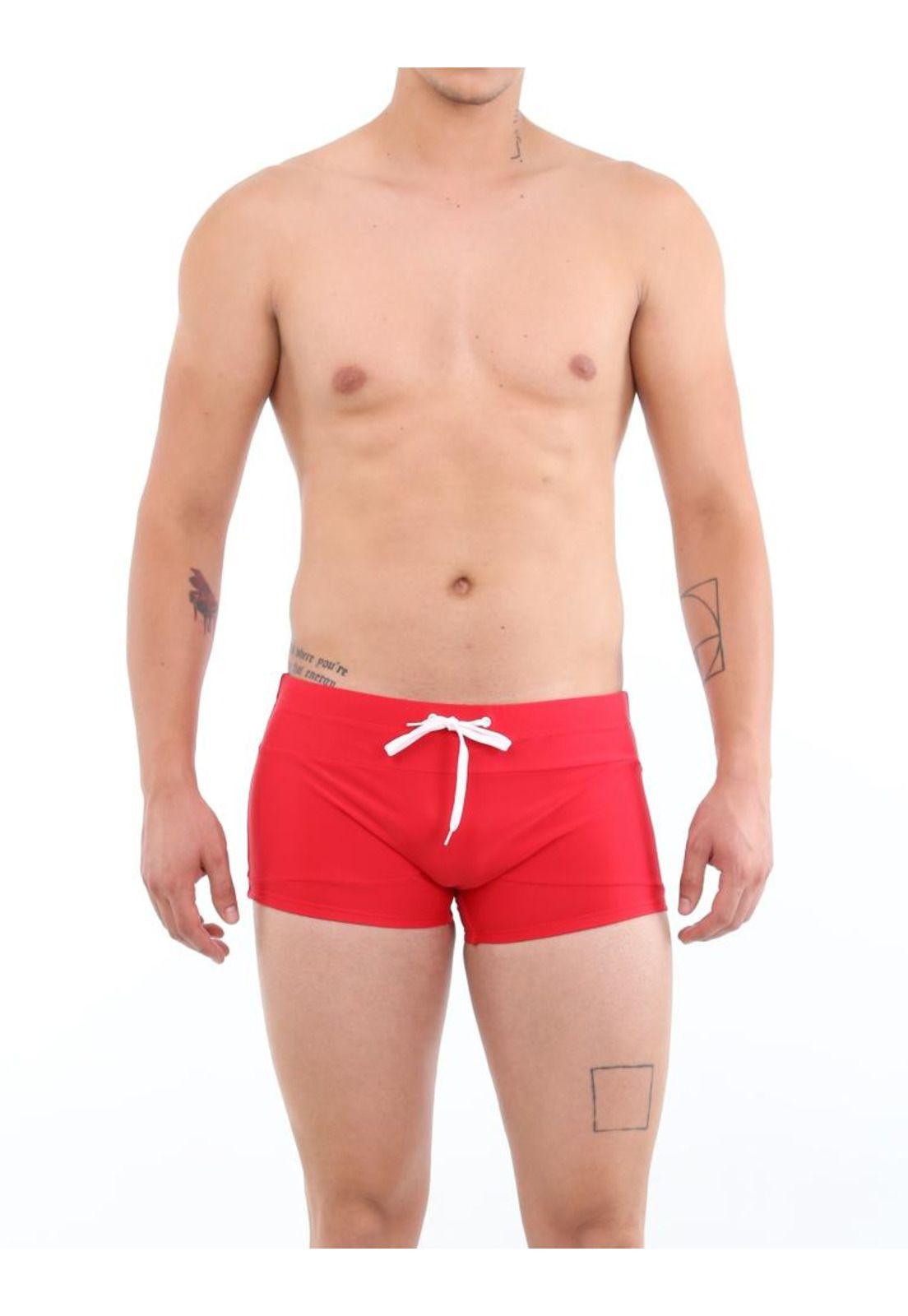 Traje de baño short bóxer para hombres rojo-0