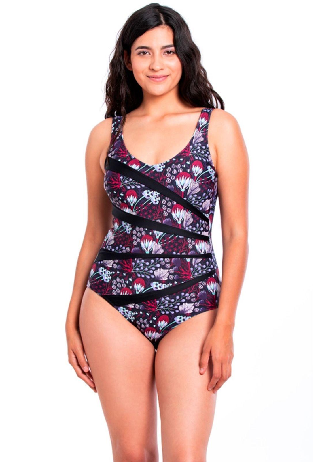 Traje de baño modelador estampado morado-0