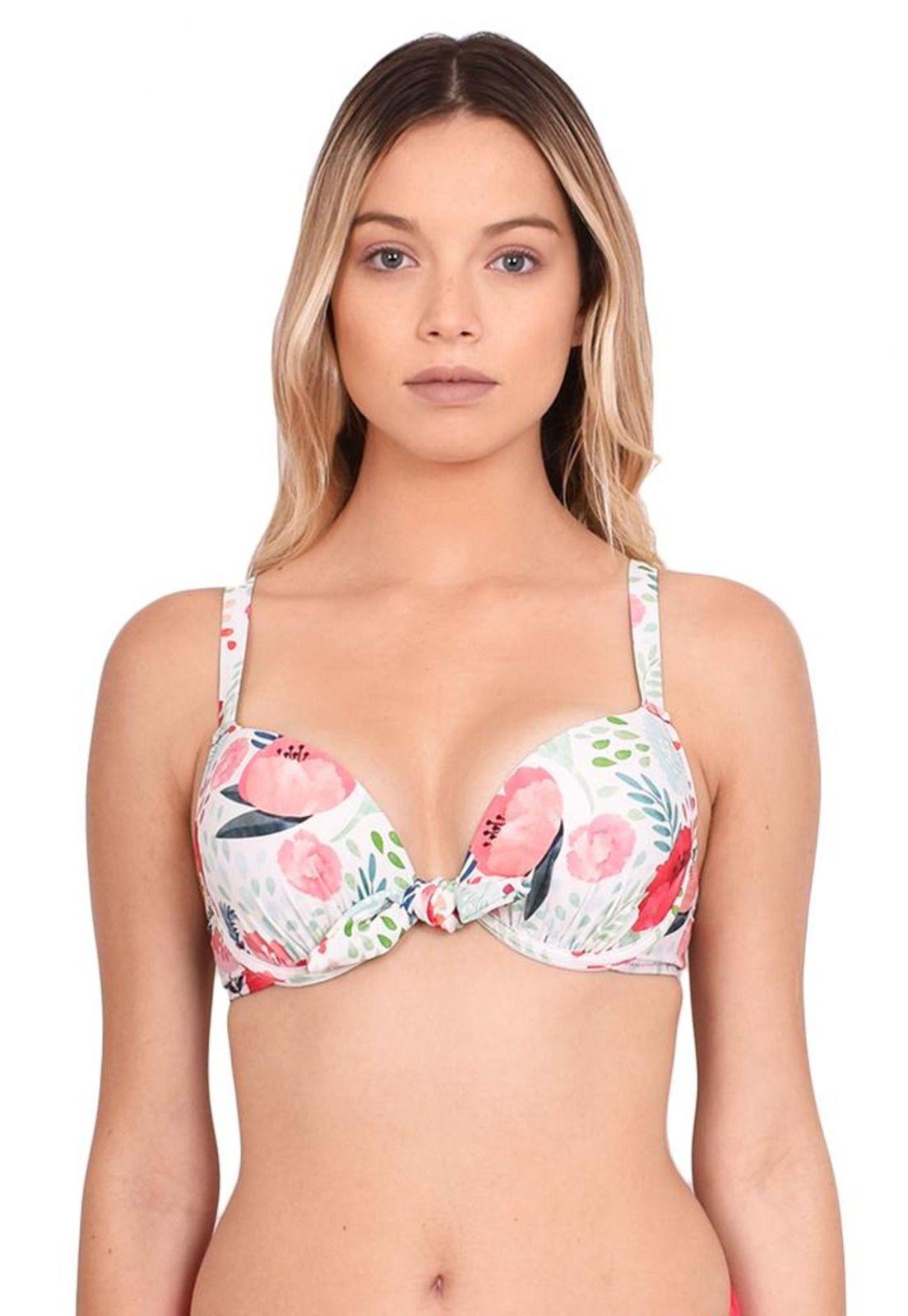 Bikini push up estampado rojo con nudo-0