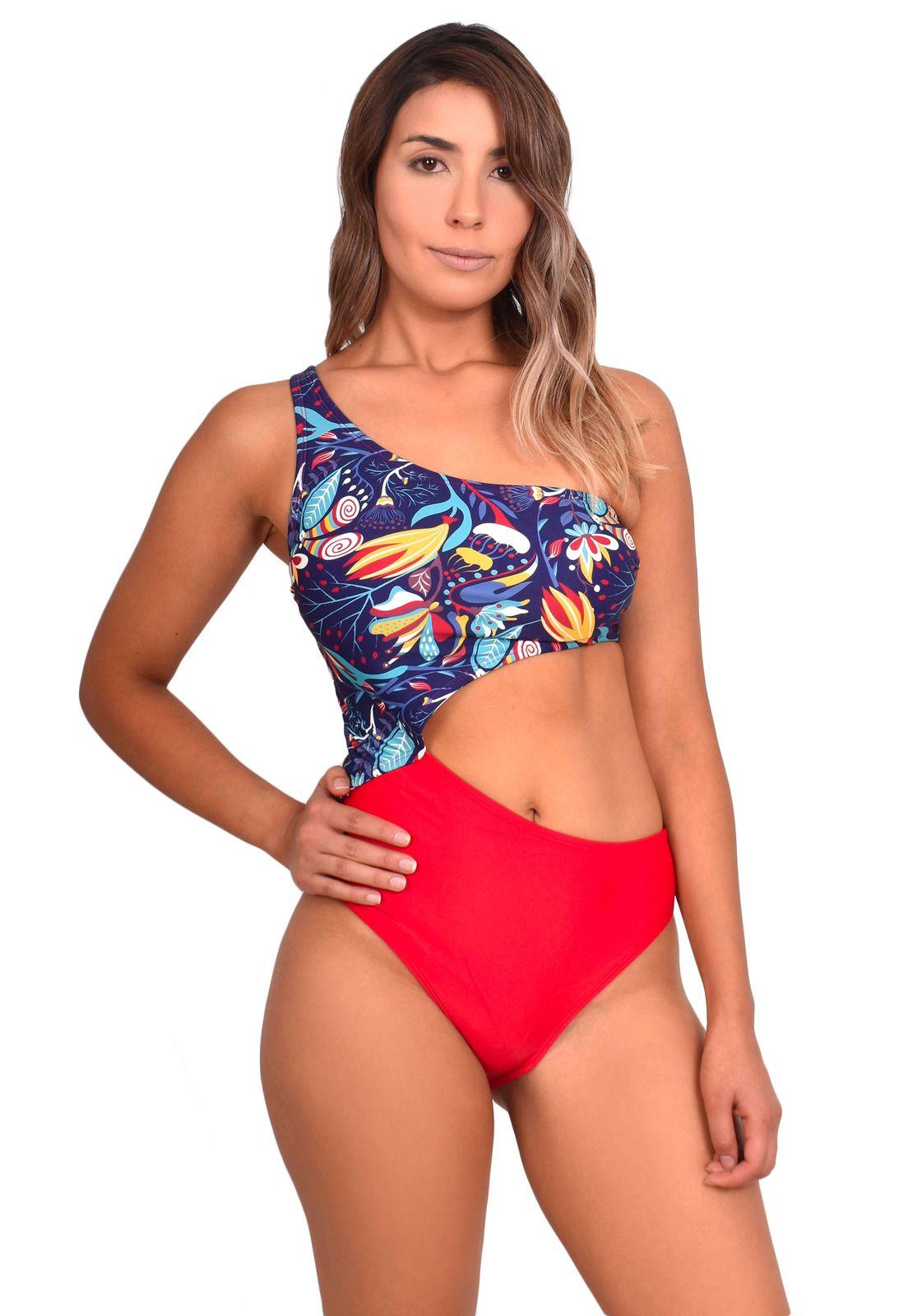 Trikini cruzado estampado rojo-0
