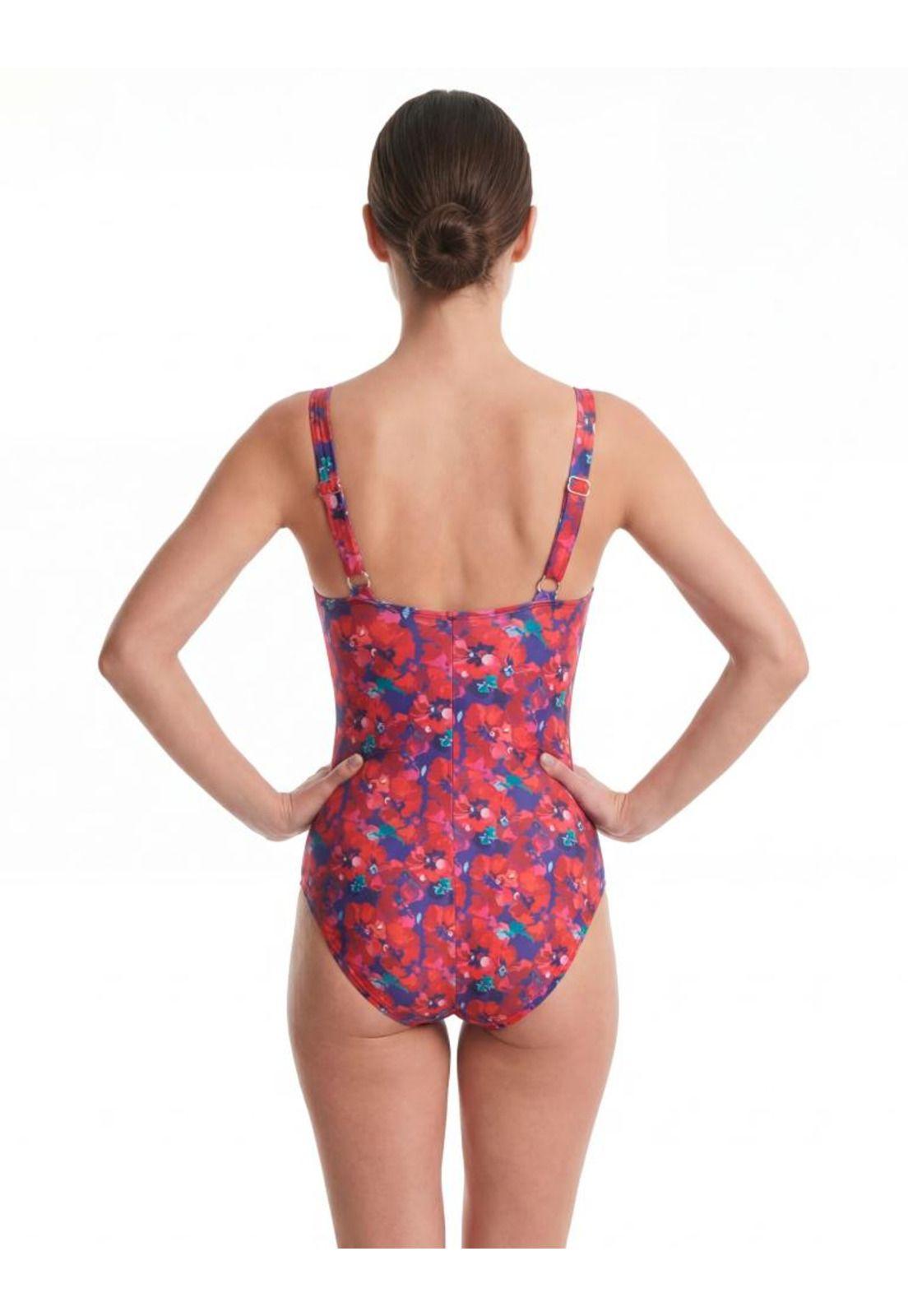 Traje de baño reductor copa doble d estampado rojo-1