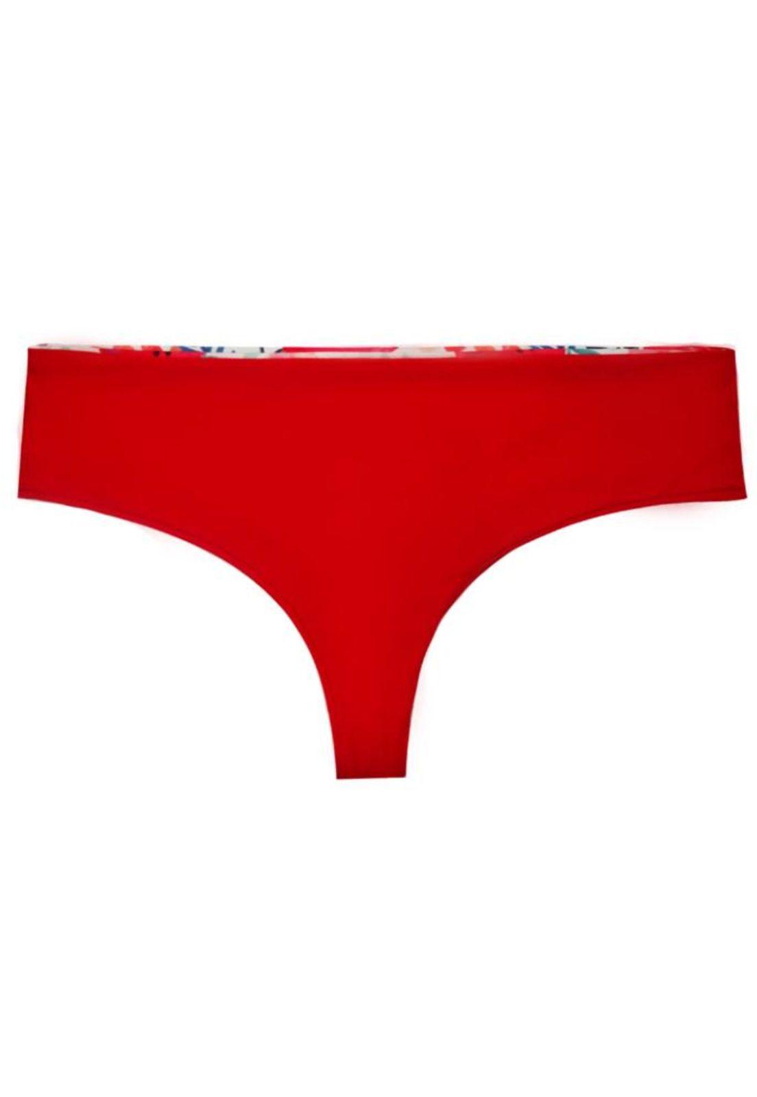 Bikini calzón tanga tiro alto estampado rojo-2
