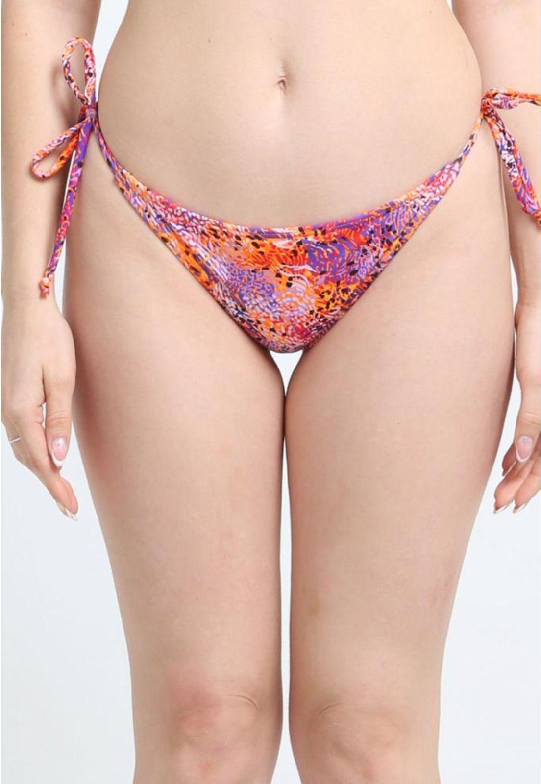 Bikini calzón colaless con amarras estampado naranja-1