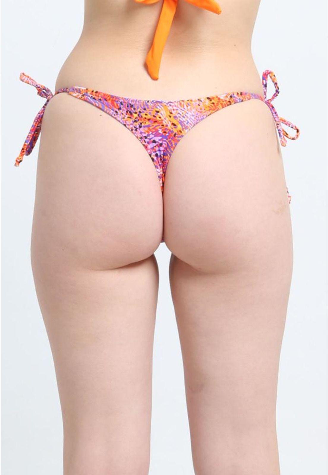 Bikini calzón colaless con amarras estampado naranja-2