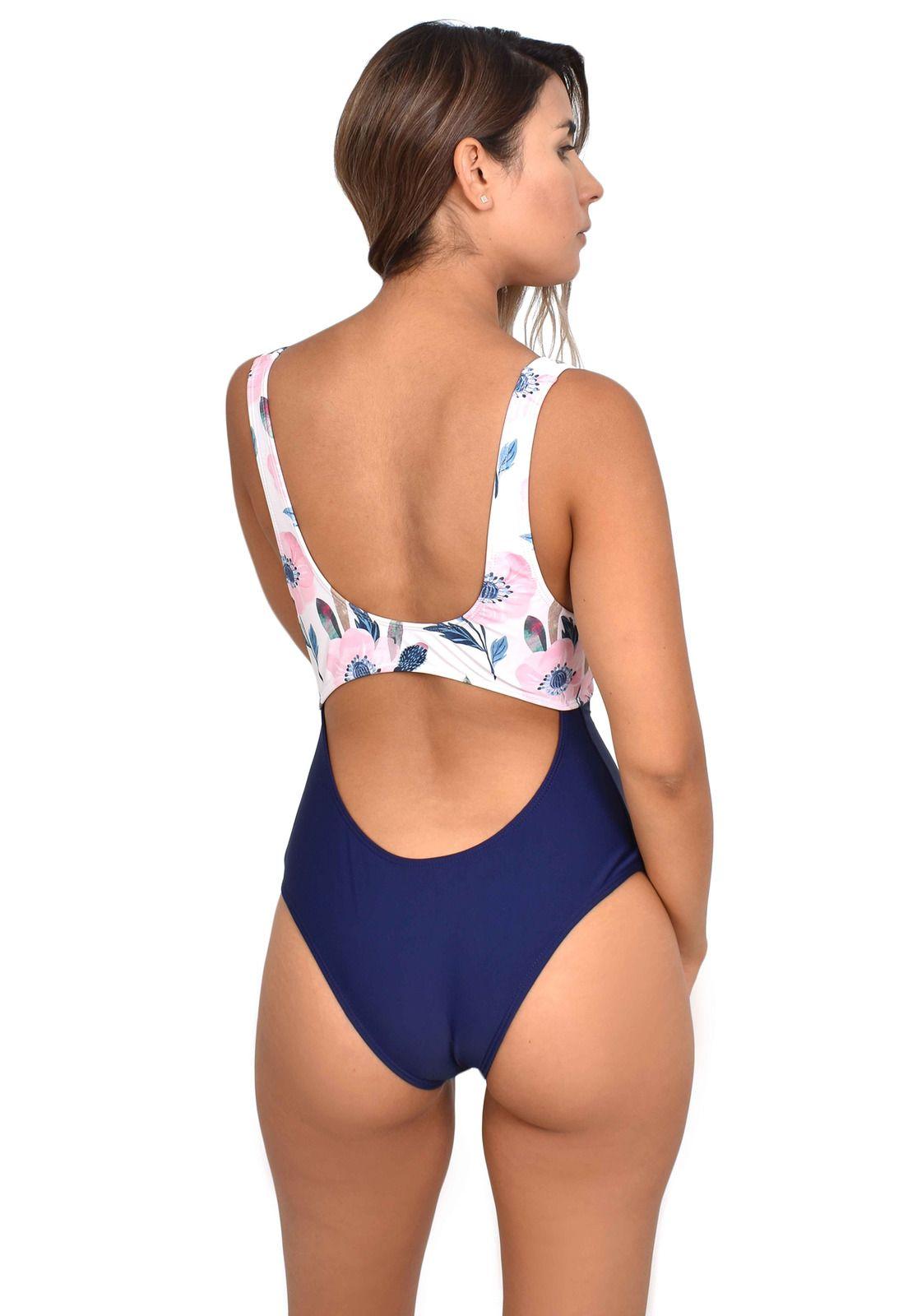 Trikini con nudo ajustable estampado rosado-1