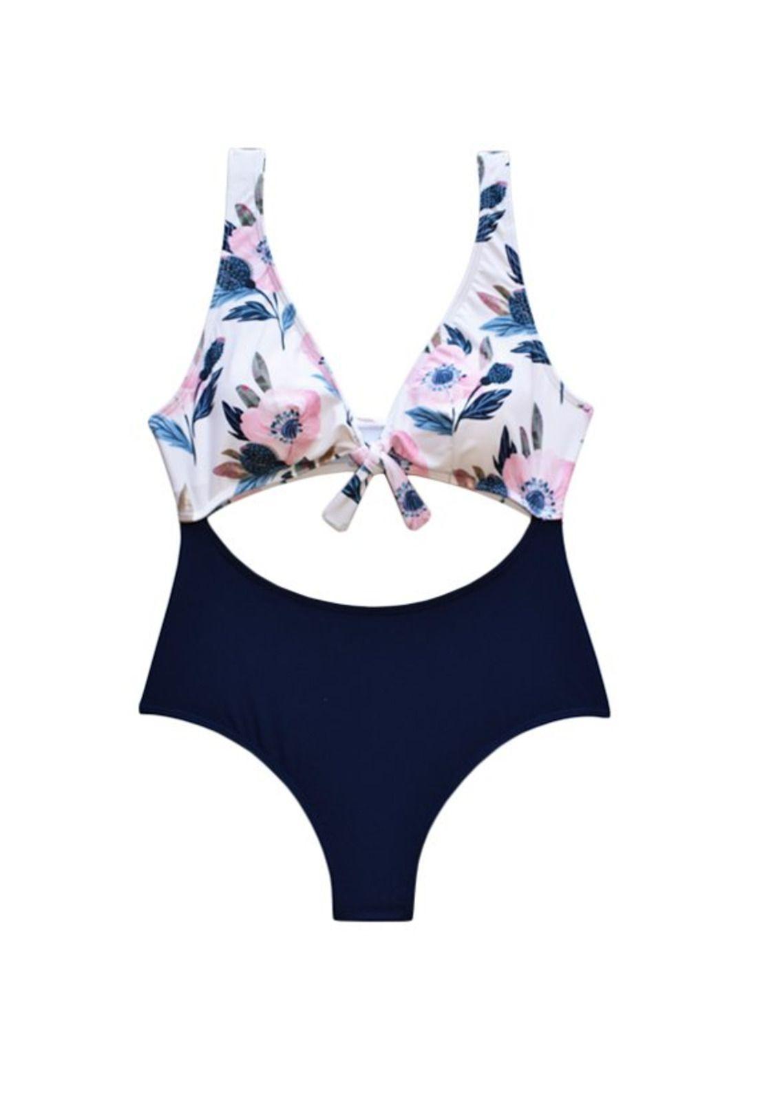 Trikini con nudo ajustable estampado rosado-2