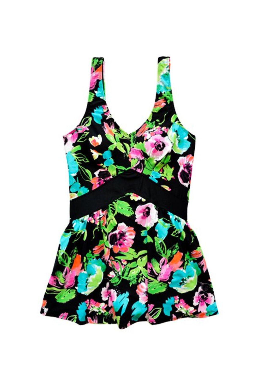 Traje de baño estilo falda larga estampado verde-0