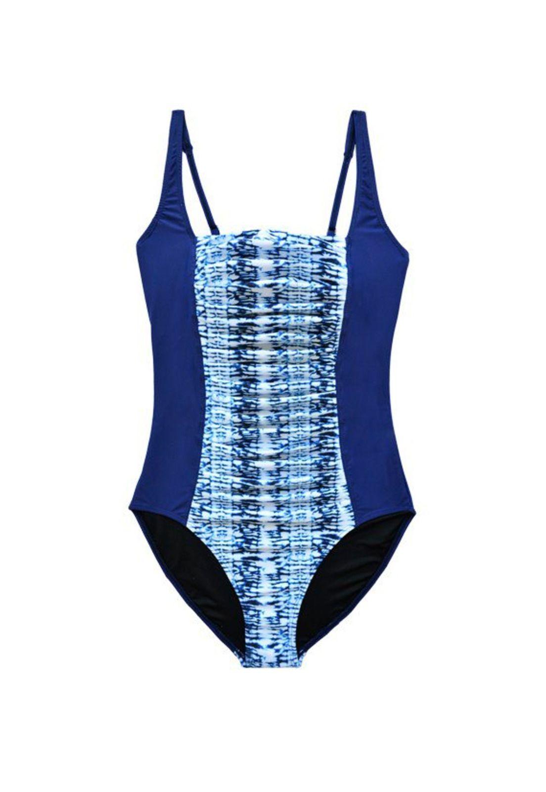 Traje de baño modelador con drapeado azul-2