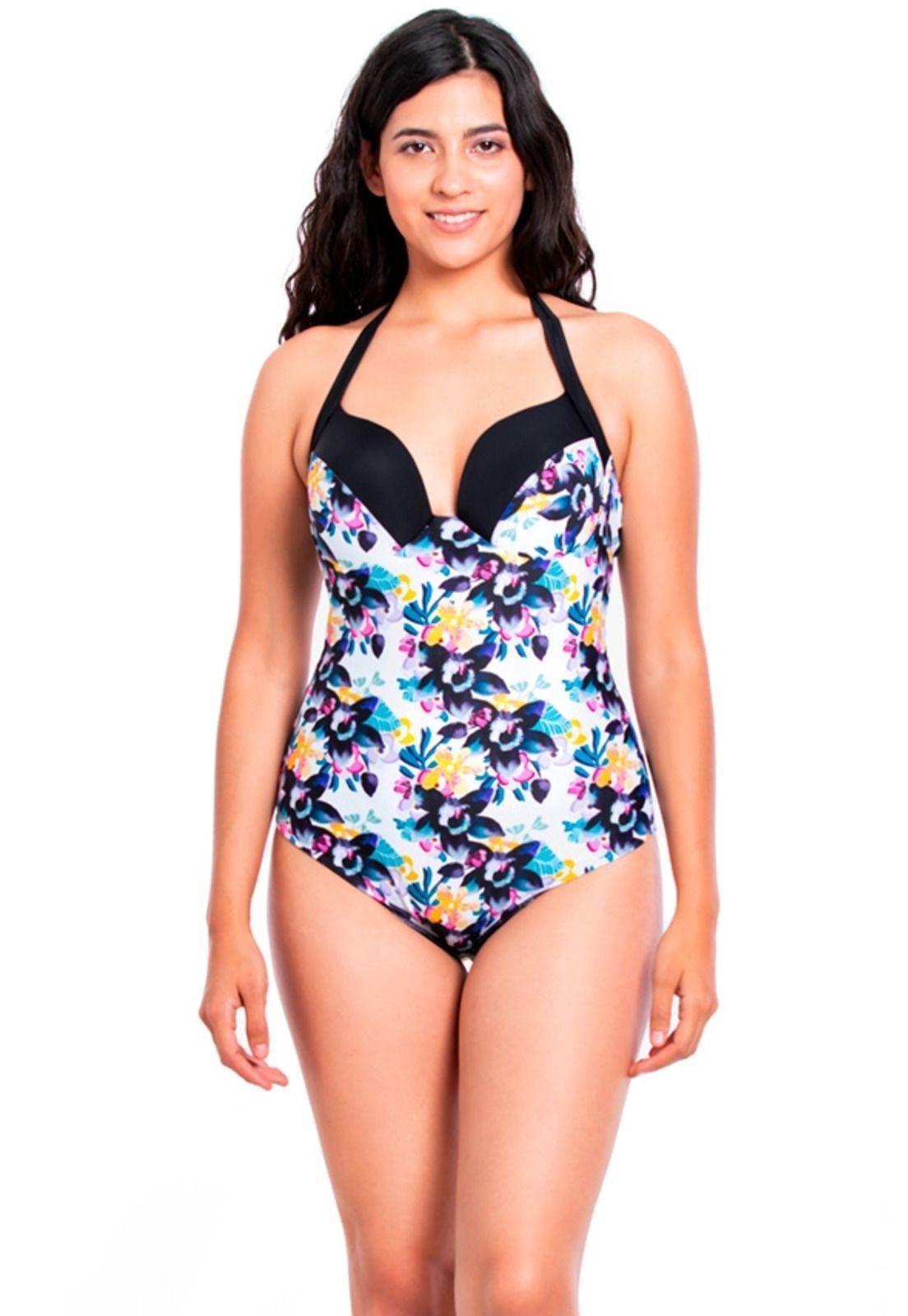 Traje de baño de una pieza estampado flores blanco-0