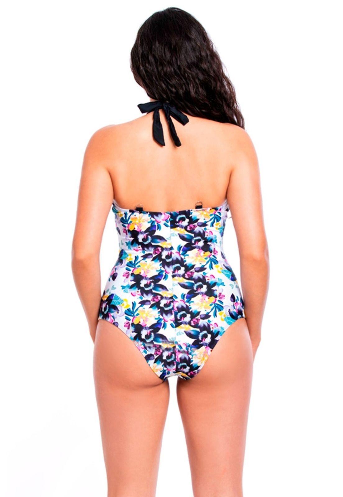 Traje de baño de una pieza estampado flores blanco-1