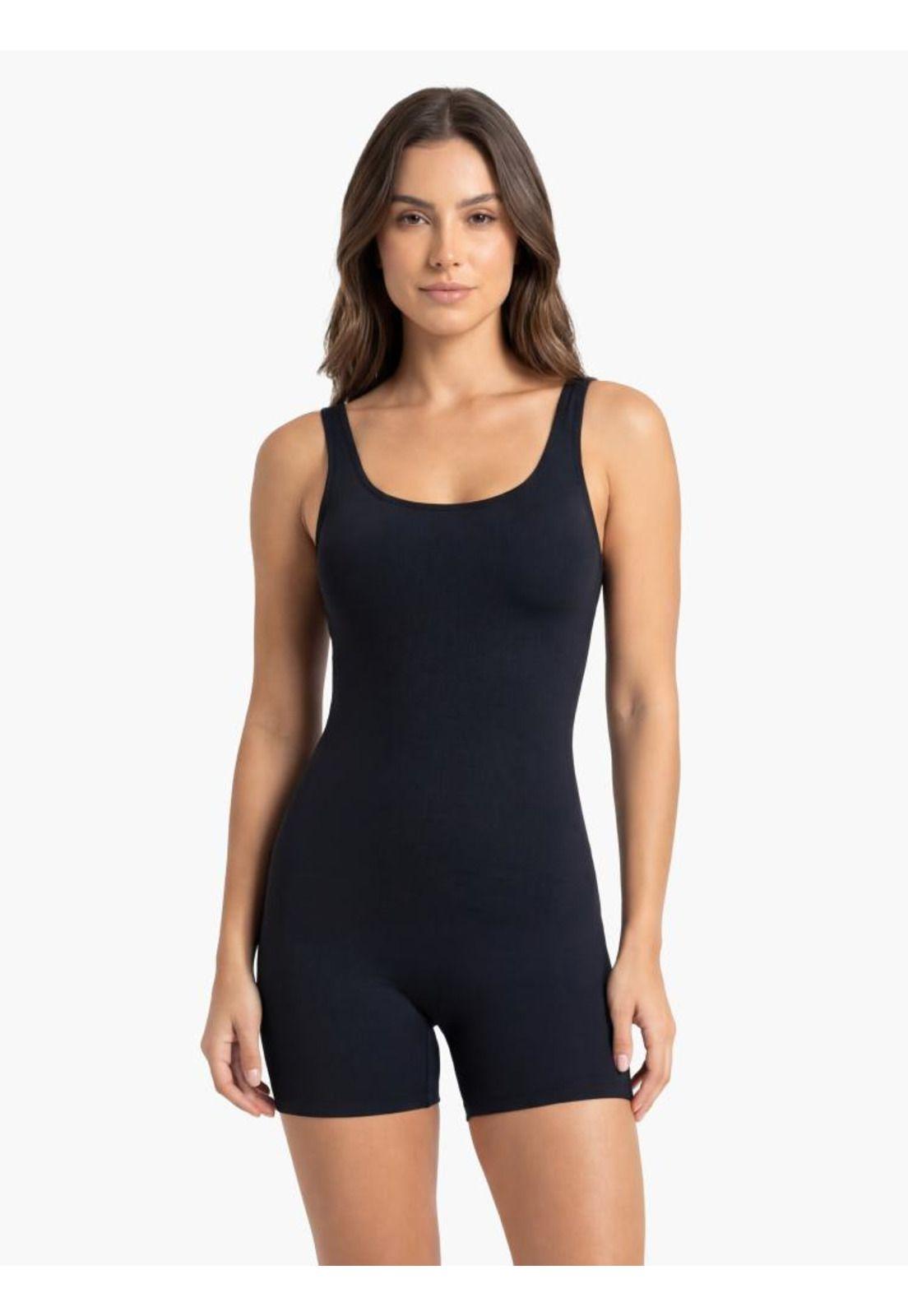 Traje de baño mujer natación pierna corta elástico negro-0