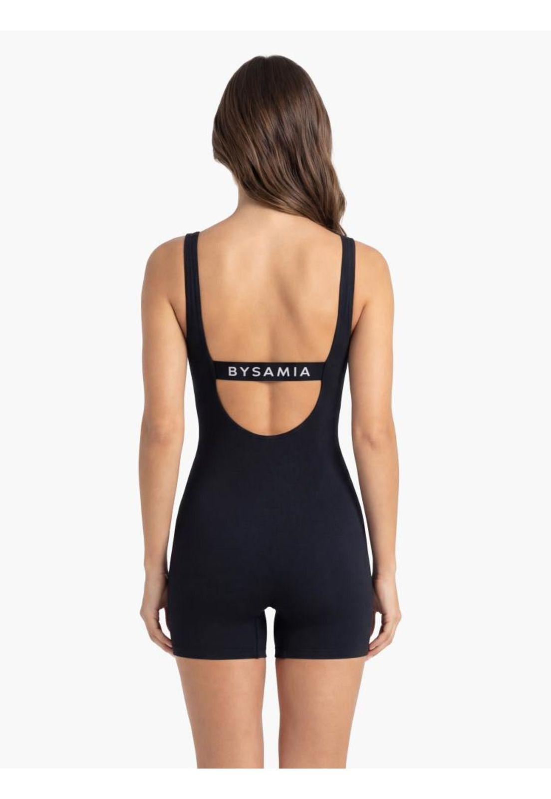 Traje de baño mujer natación pierna corta elástico negro-1