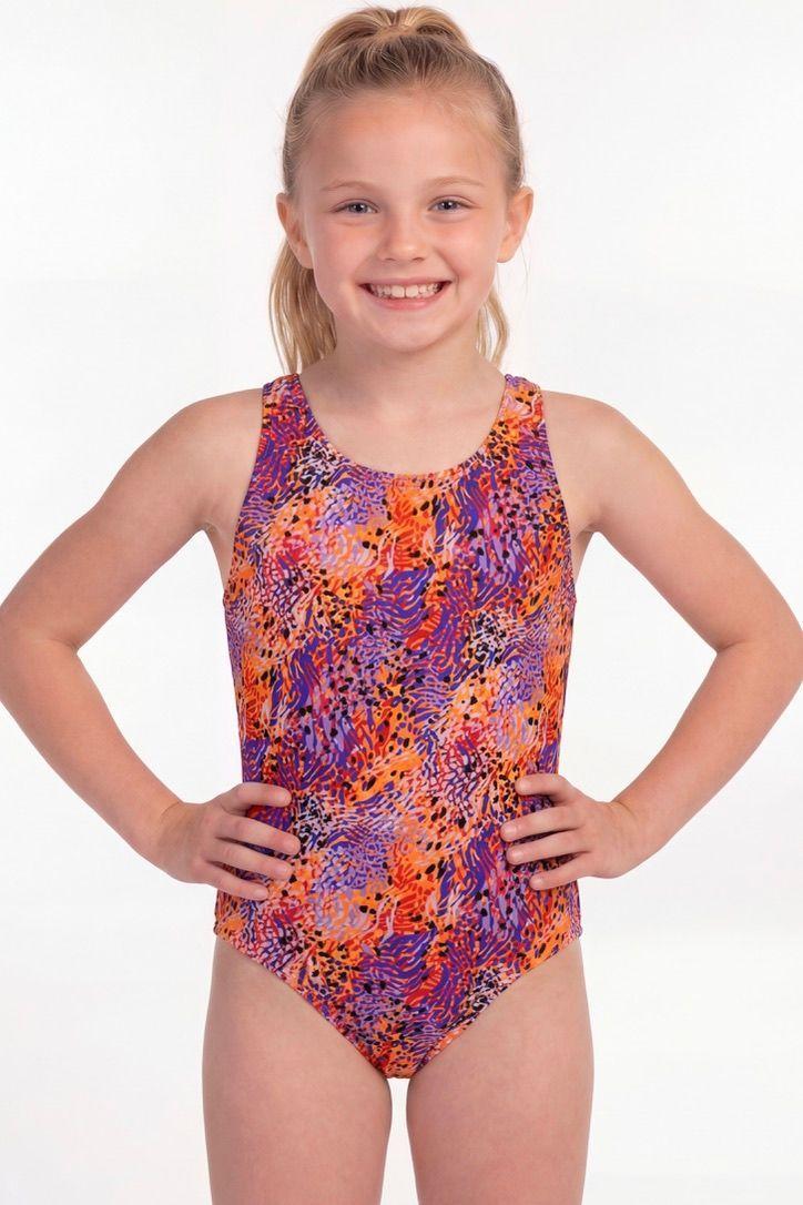Traje de baño básico de niña estampado naranja-0