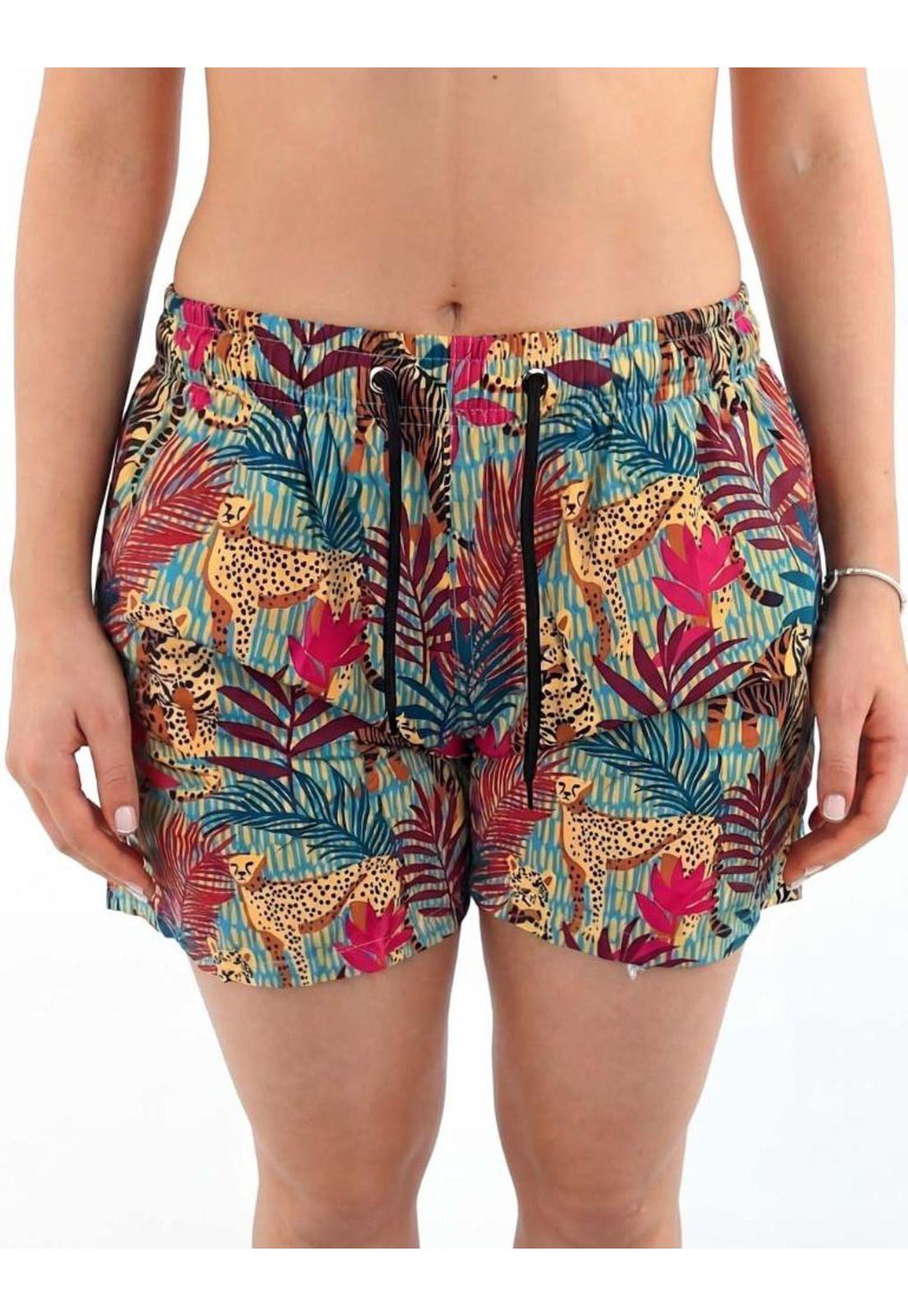 Traje de baño corto mujer estampado amarillo-0