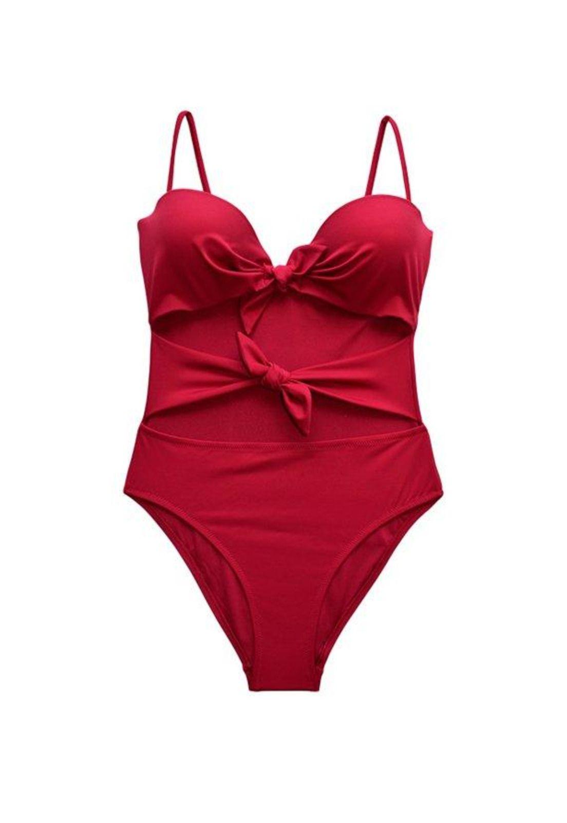 Trikini con doble nudo color rojo-2
