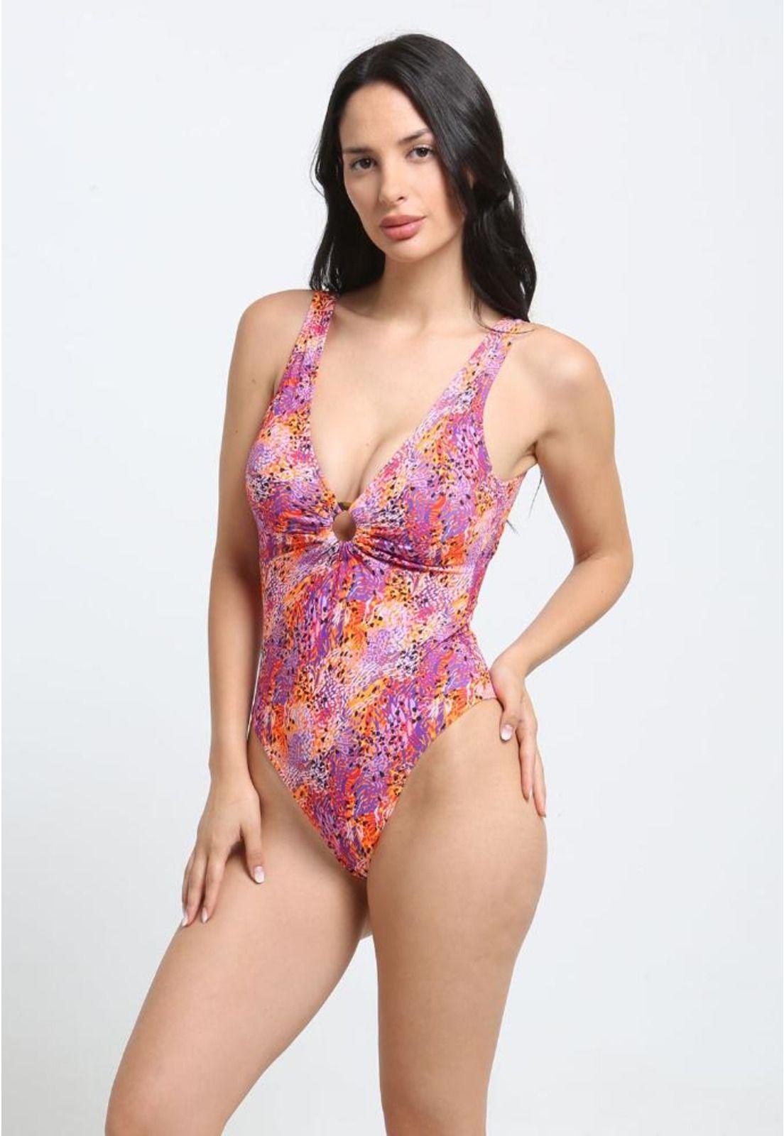 Traje de baño detalle circular estampado naranja-0