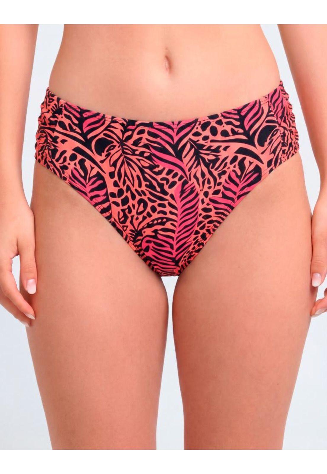 Bikini clásico costados drapeados estampado negro-0