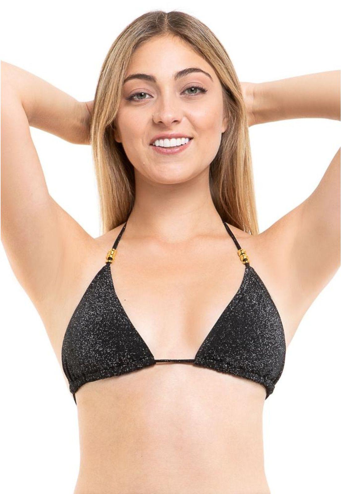 Bikini triángulo clásico negro brillante-0