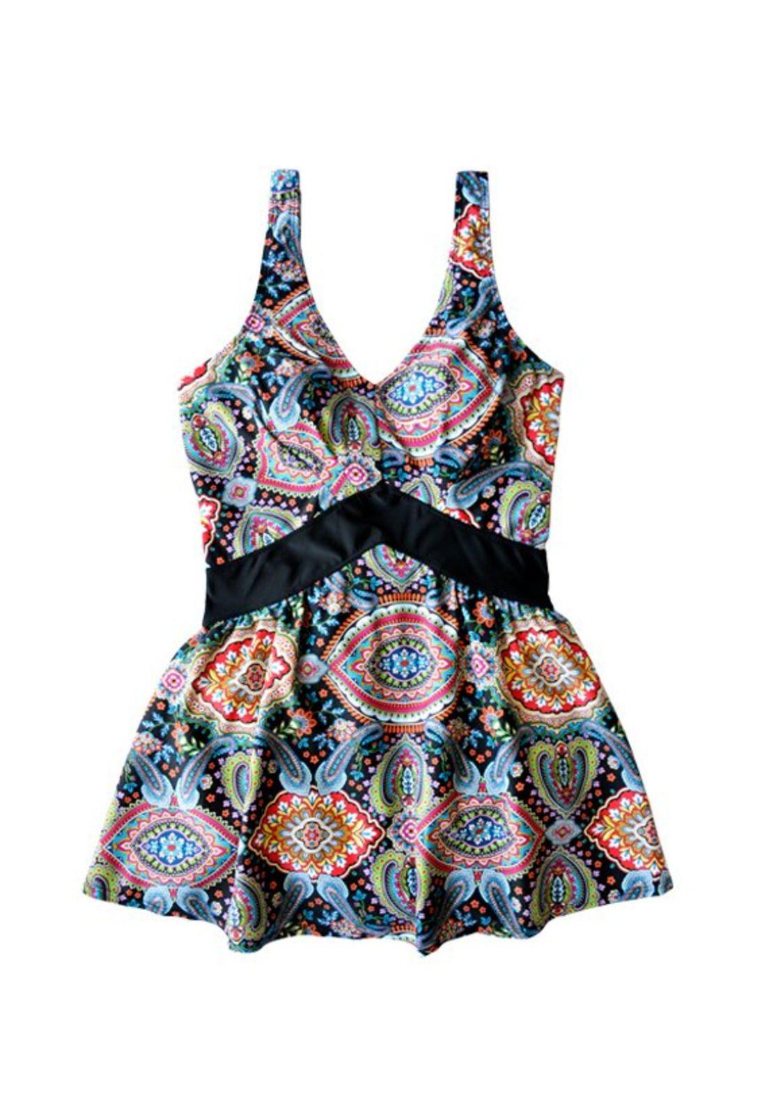Traje de baño estilo falda larga estampado negro-0