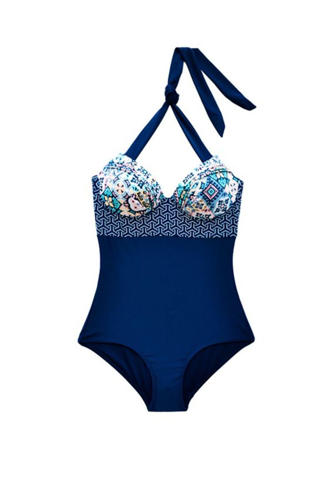 Traje de baño reductor estampado azul-0