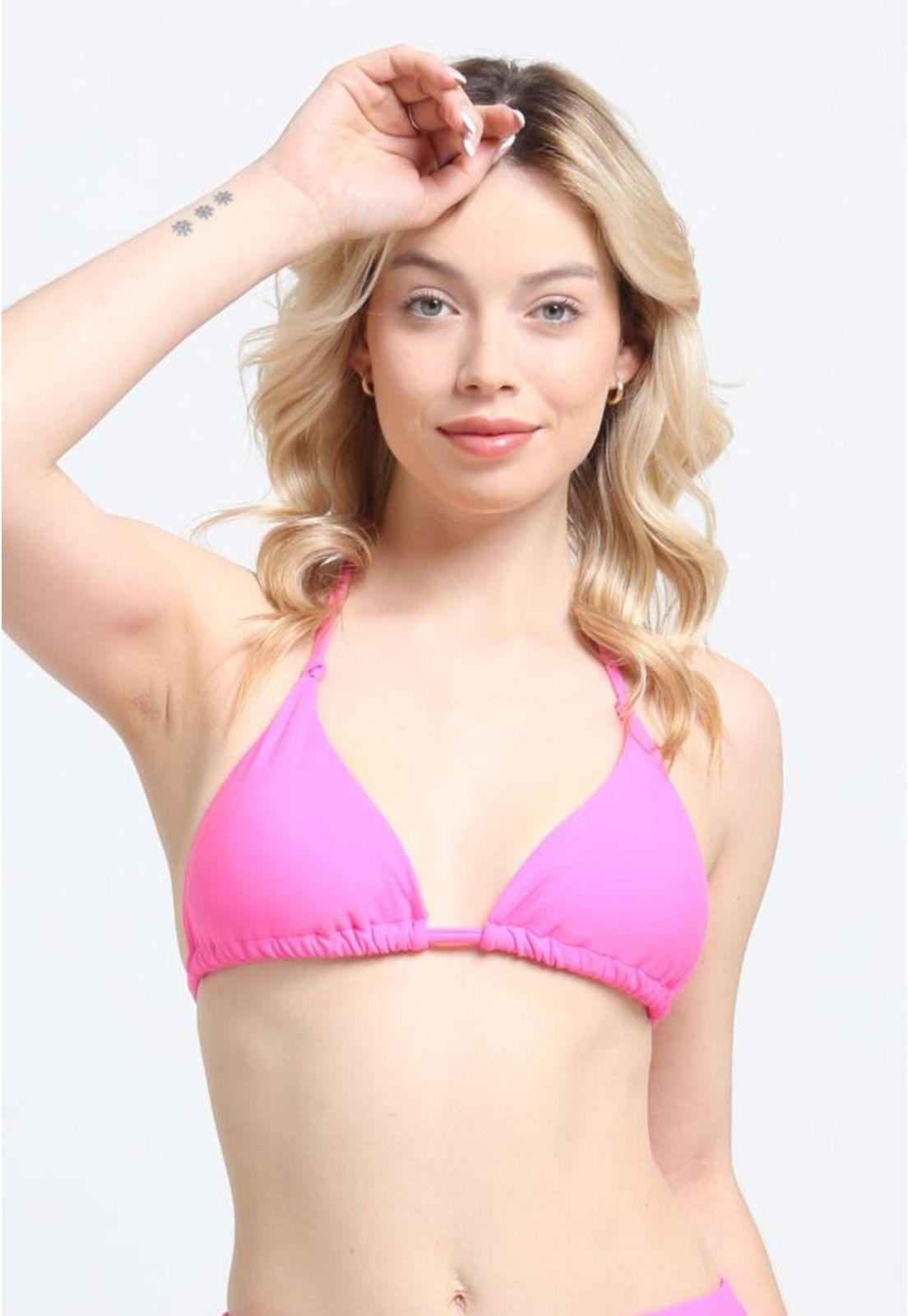 Bikini triangulo con nudos fucsia-0