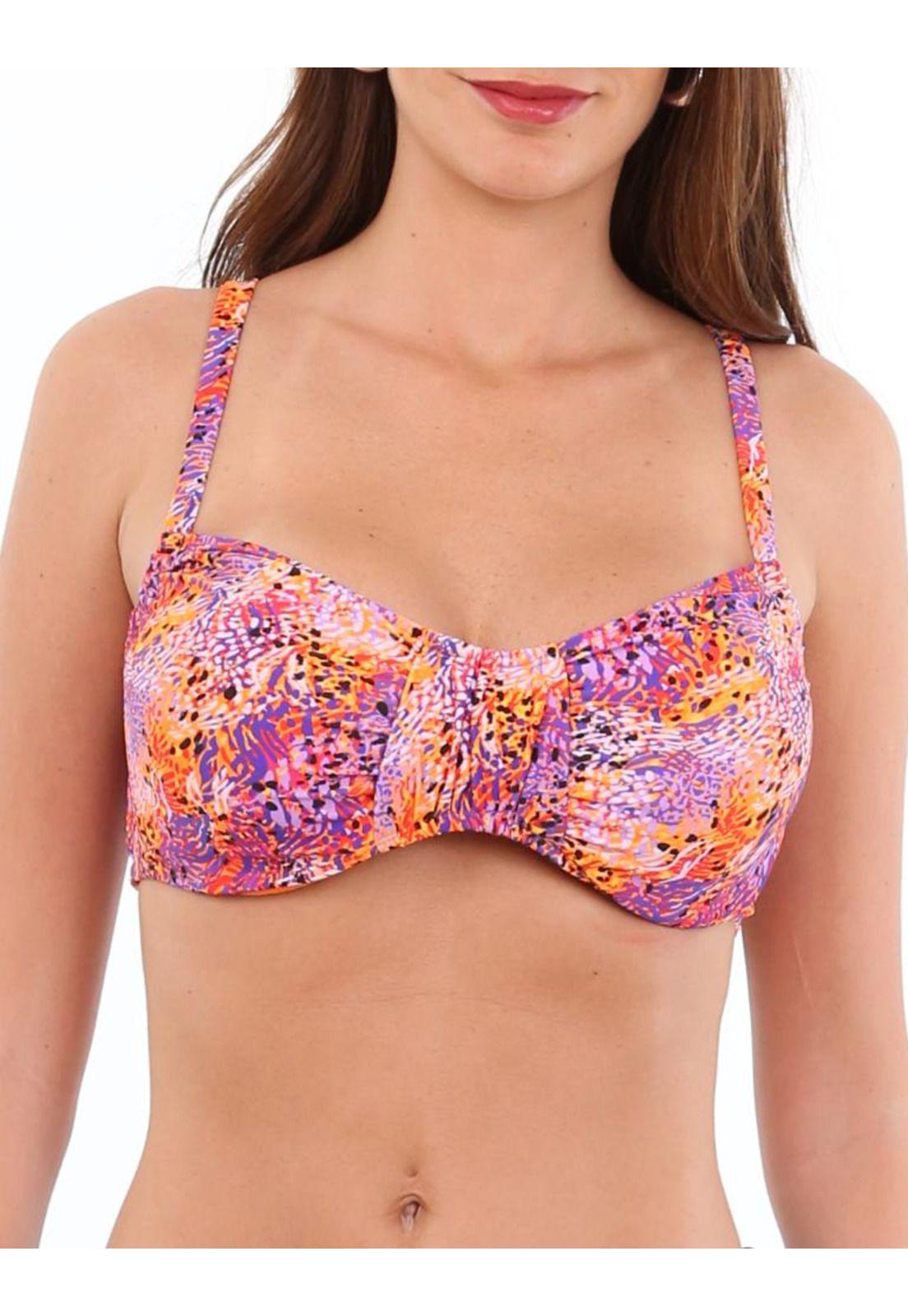 Bikini sostén arruchado copa C estampado naranja-0