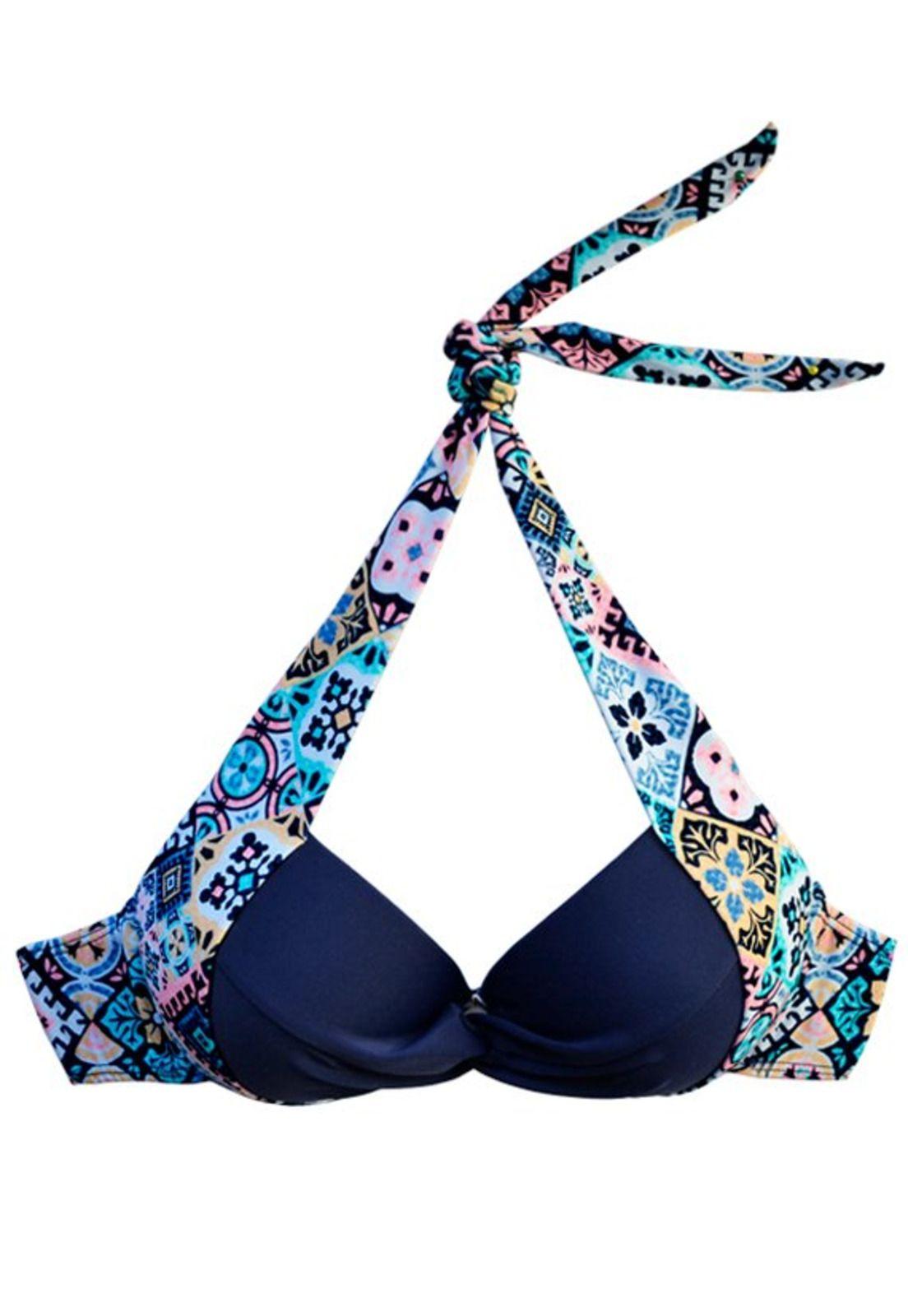 Bikini sostén con barba y relleno estampado azul-0