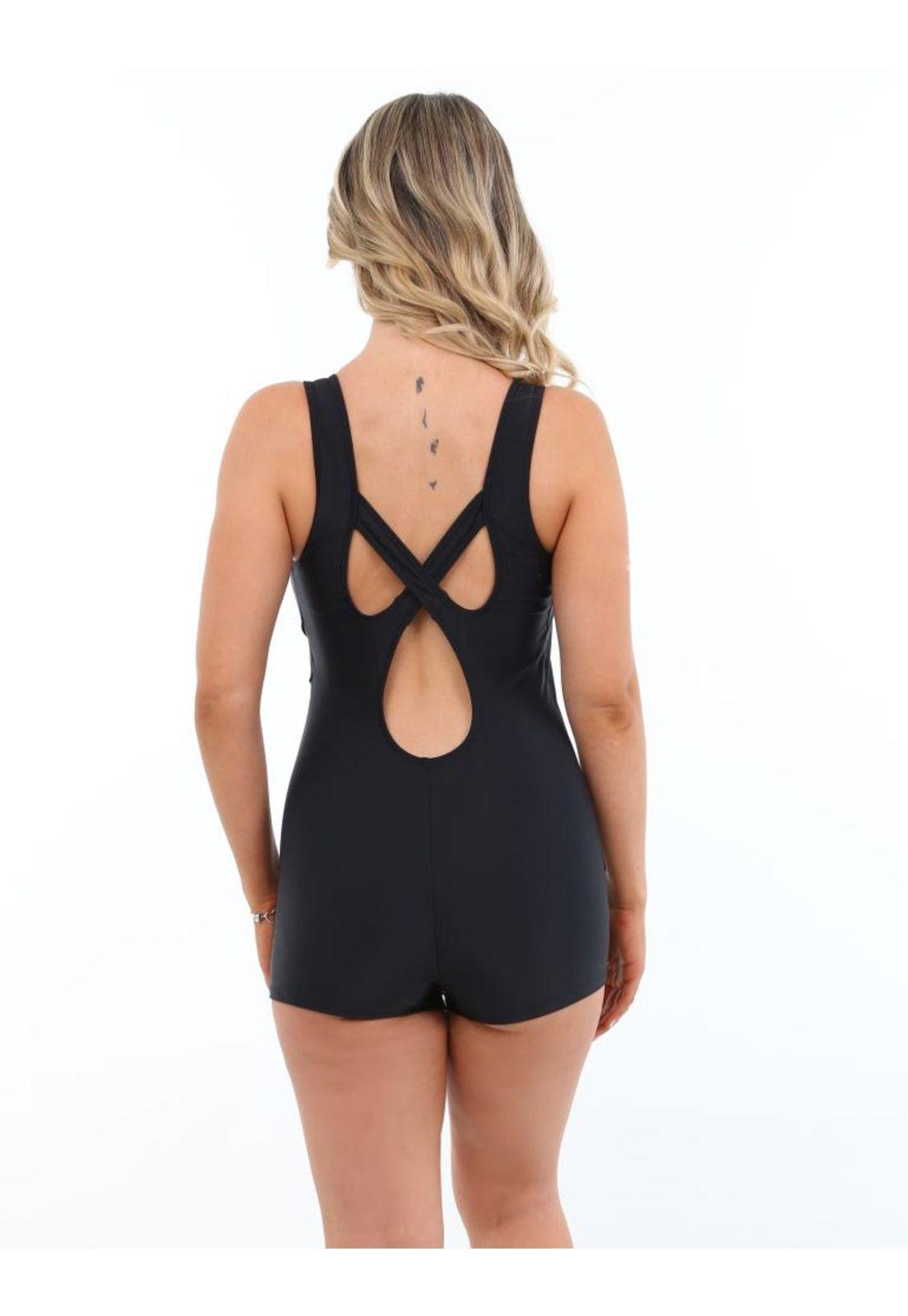 Traje de baño natación pierna corta negro-2