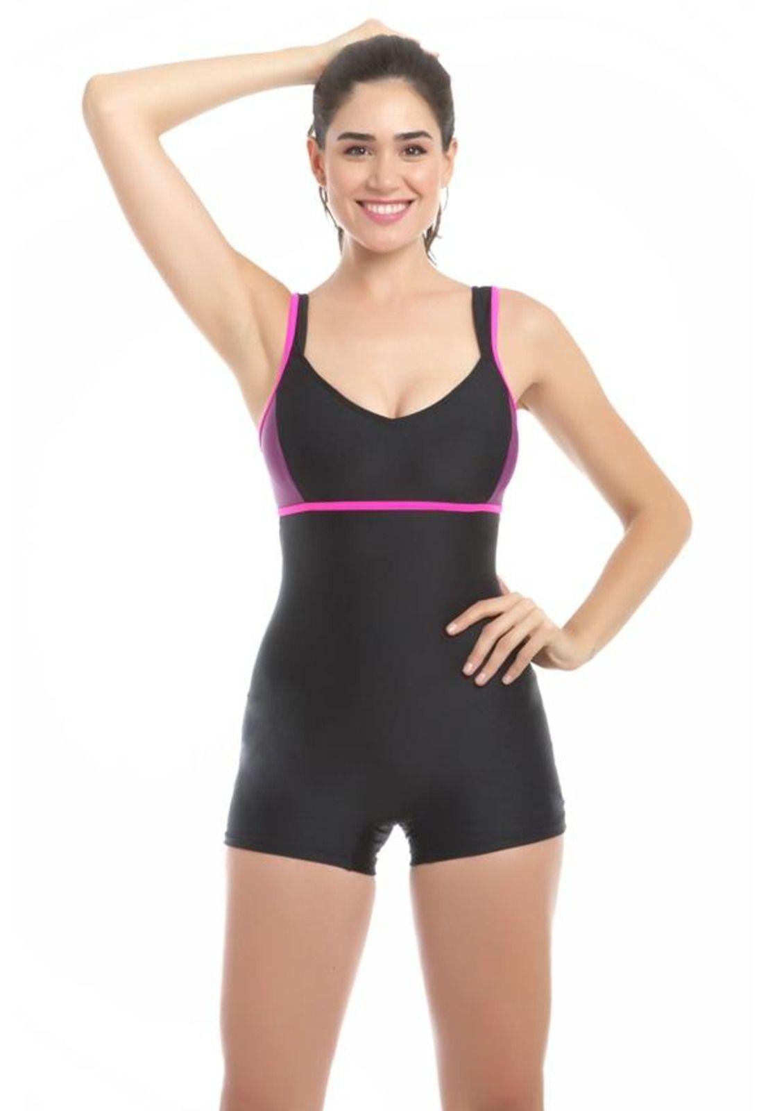 Traje De Baño Deportivo Con Piernas Fucsia-0