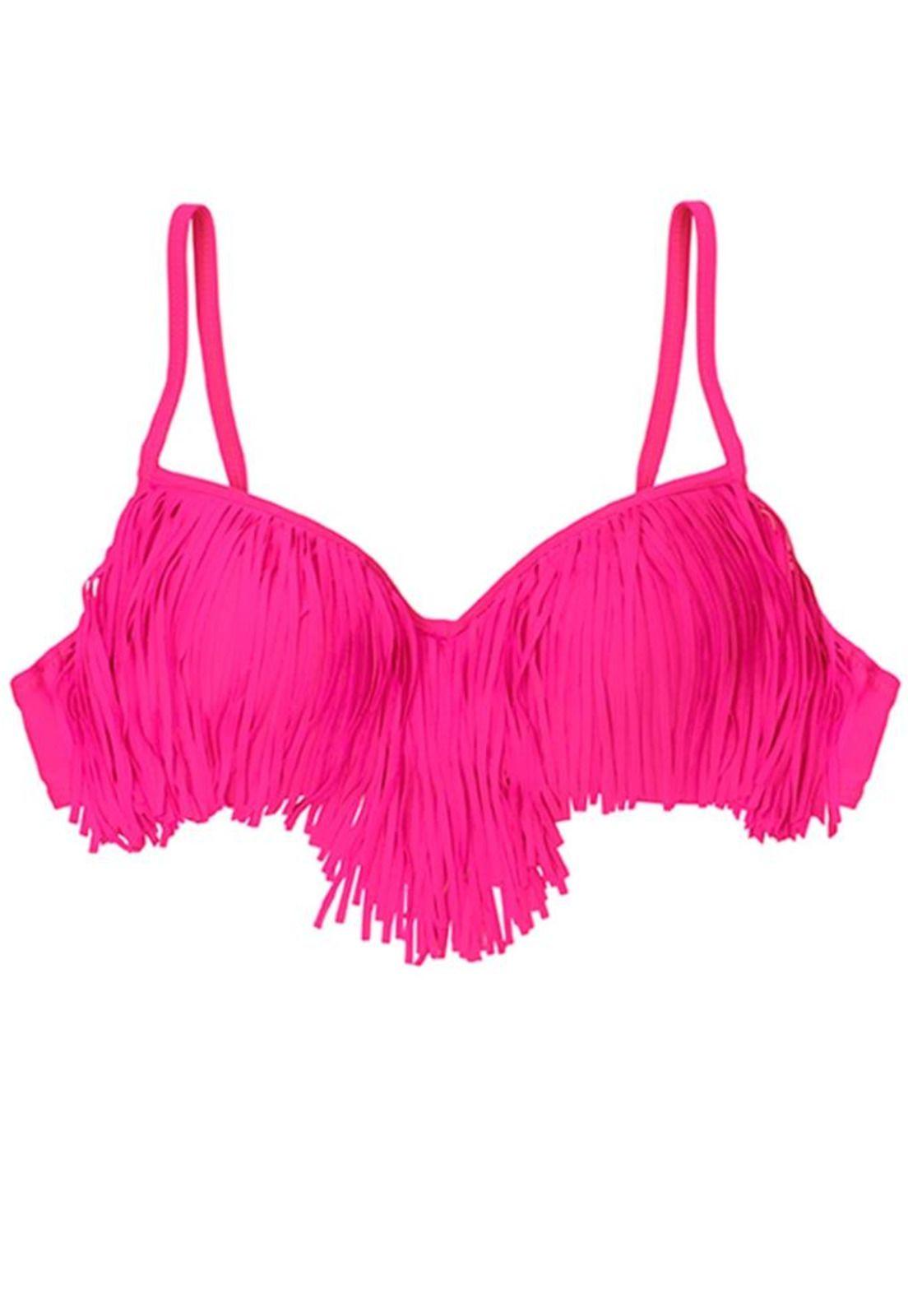 Bikini estilo sostén con flecos fucsia-0
