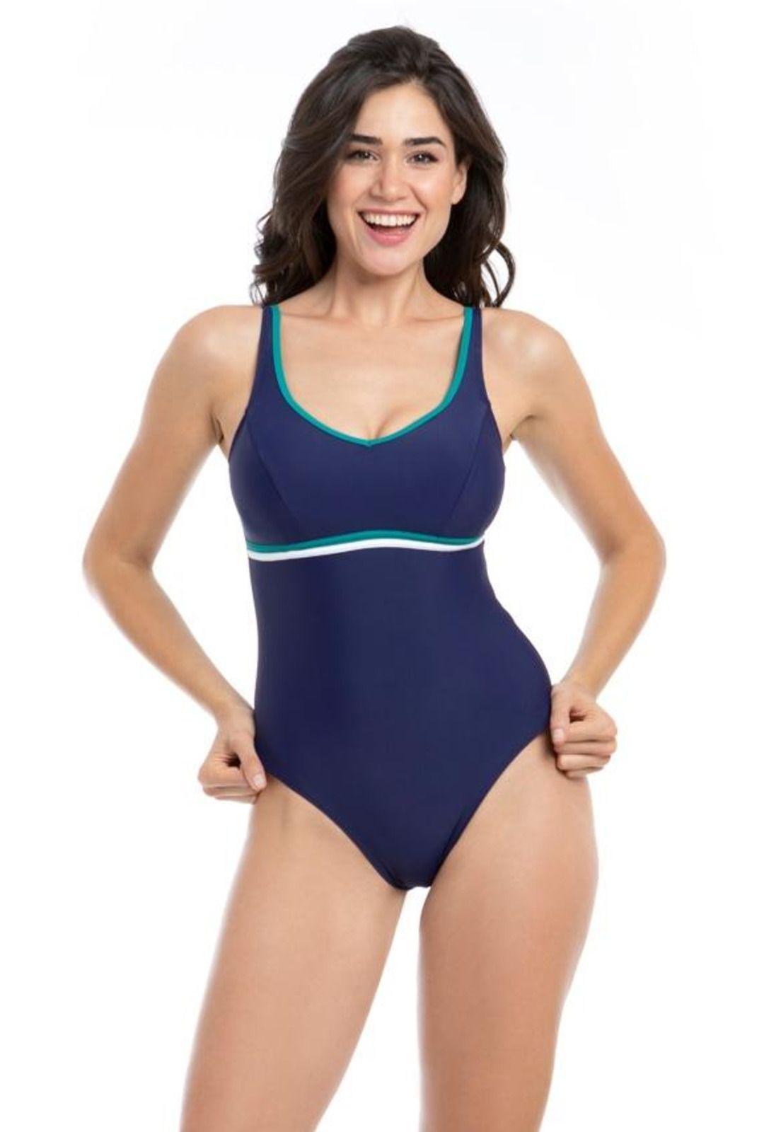Traje de baño deportivo con vivos azul marino-0
