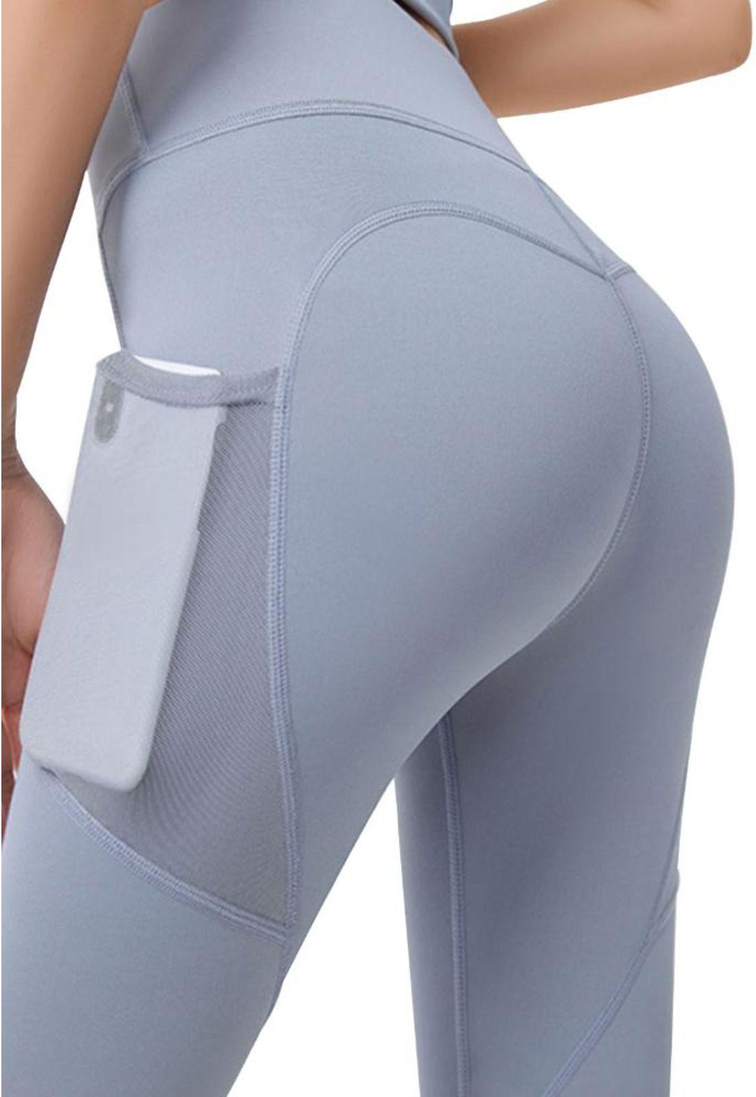 Calza con bolsillo de malla gris claro-1