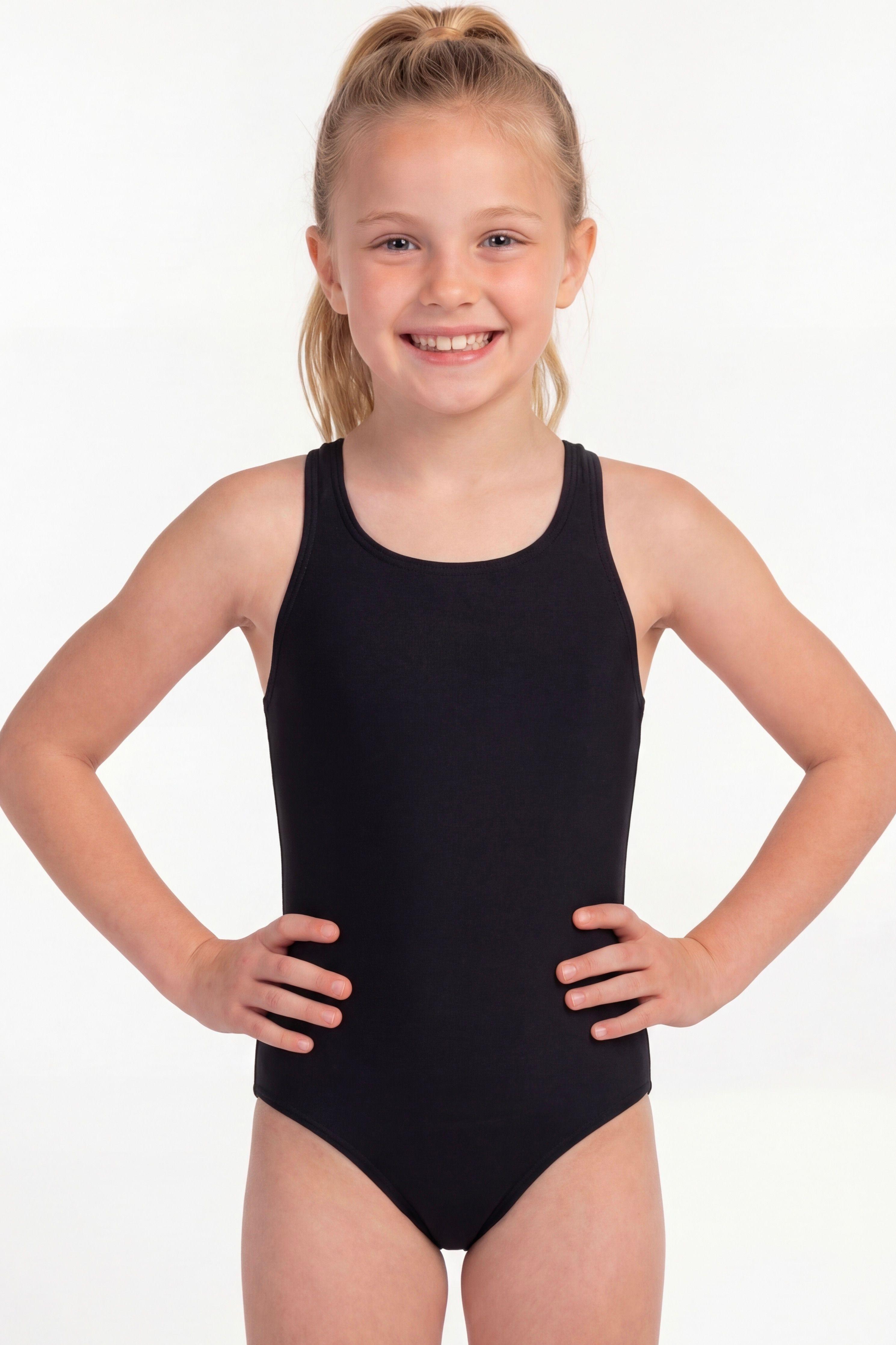 Traje de baño básico de niña negro-0