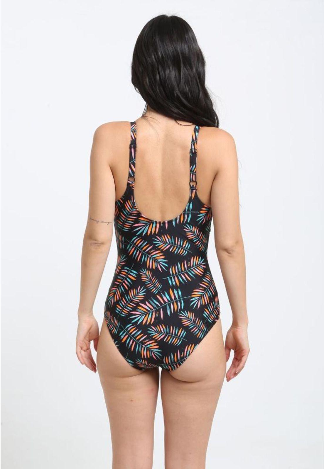 Traje de baño con vuelos estampado hojas-1