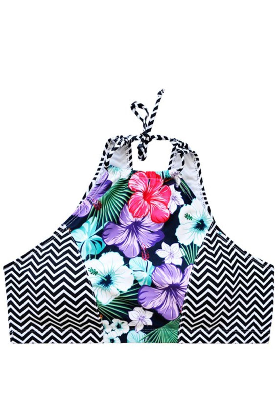 Bikini peto espalda en V estampado blanco-0