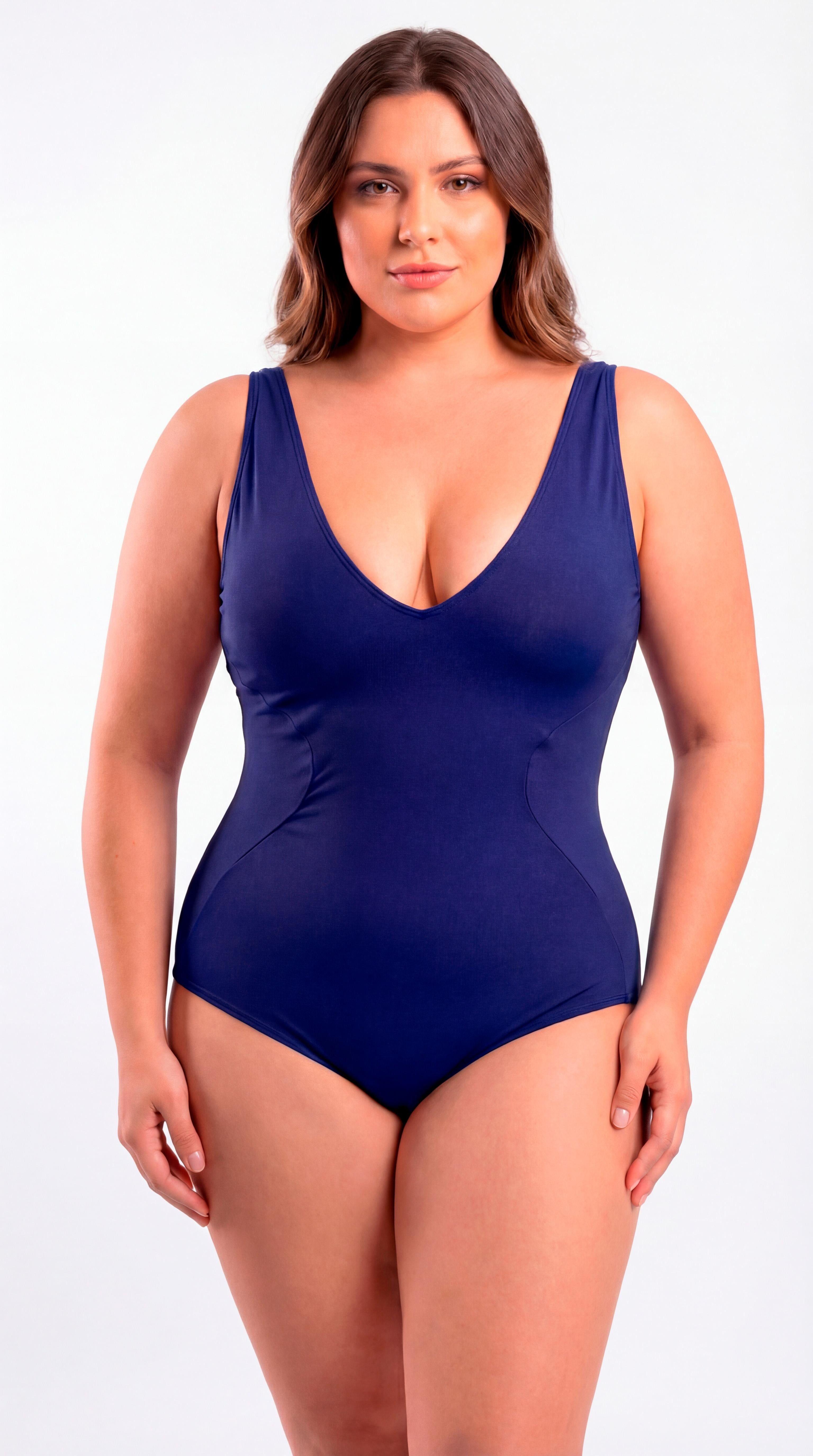 Traje de baño reductor estilo corset ajustable azul-3