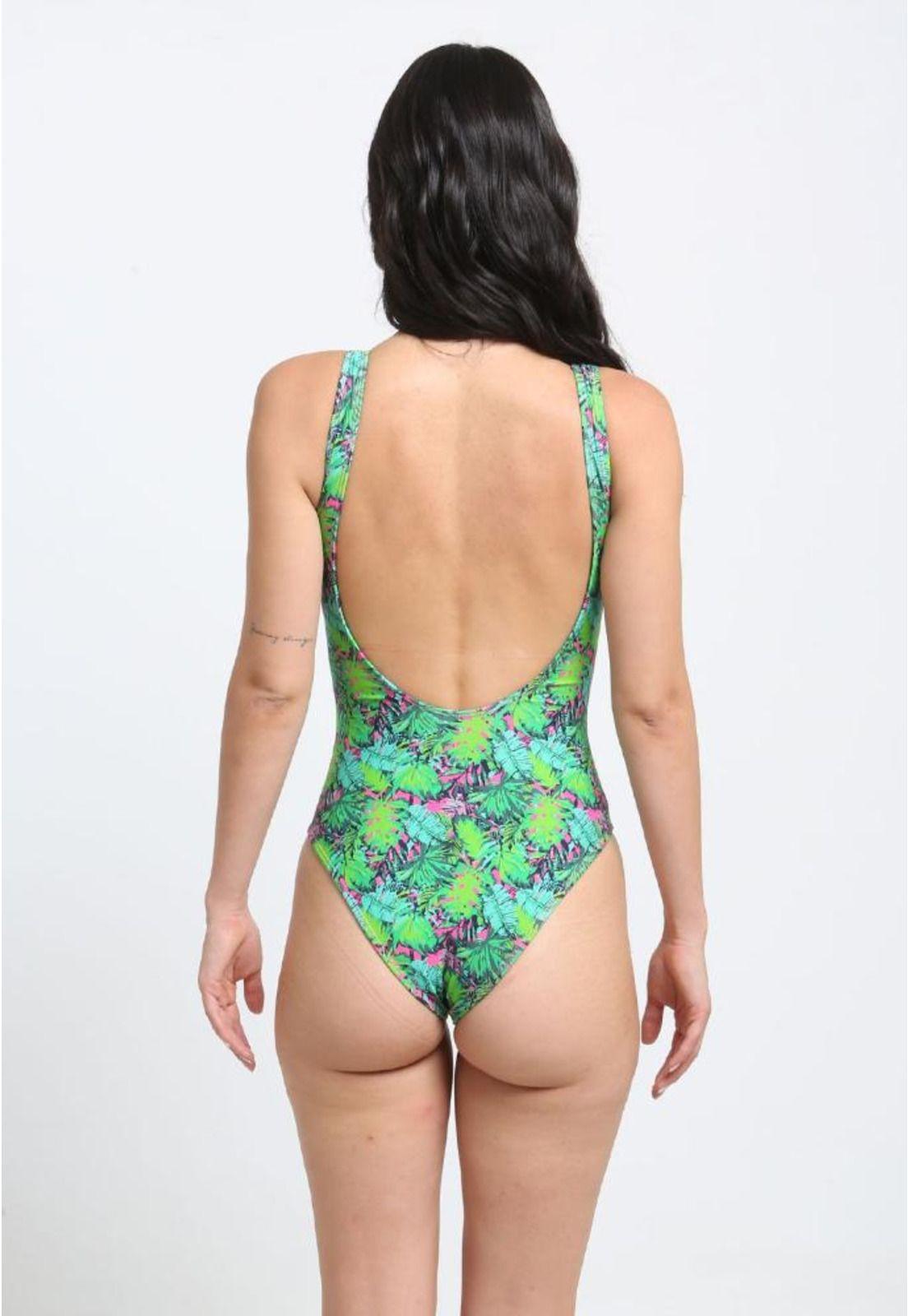 Traje de baño rebajado detalle circular estampado verde-1