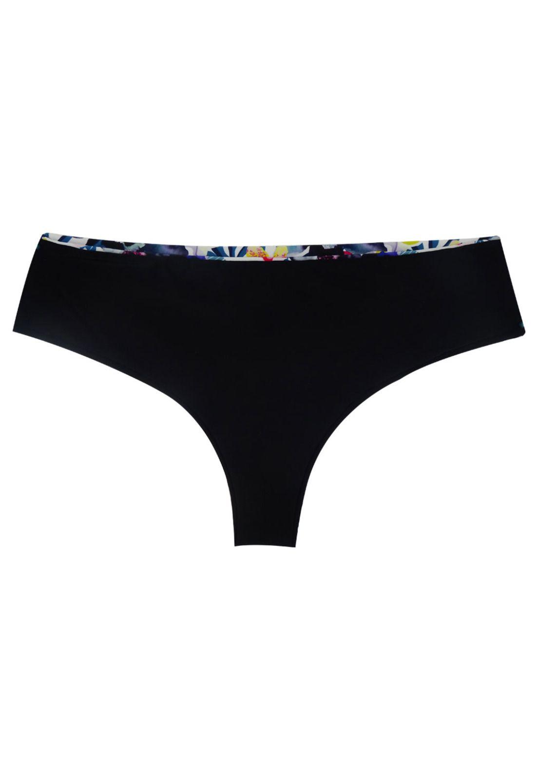 Bikini calzón tanga tiro alto estampado flores negro-2