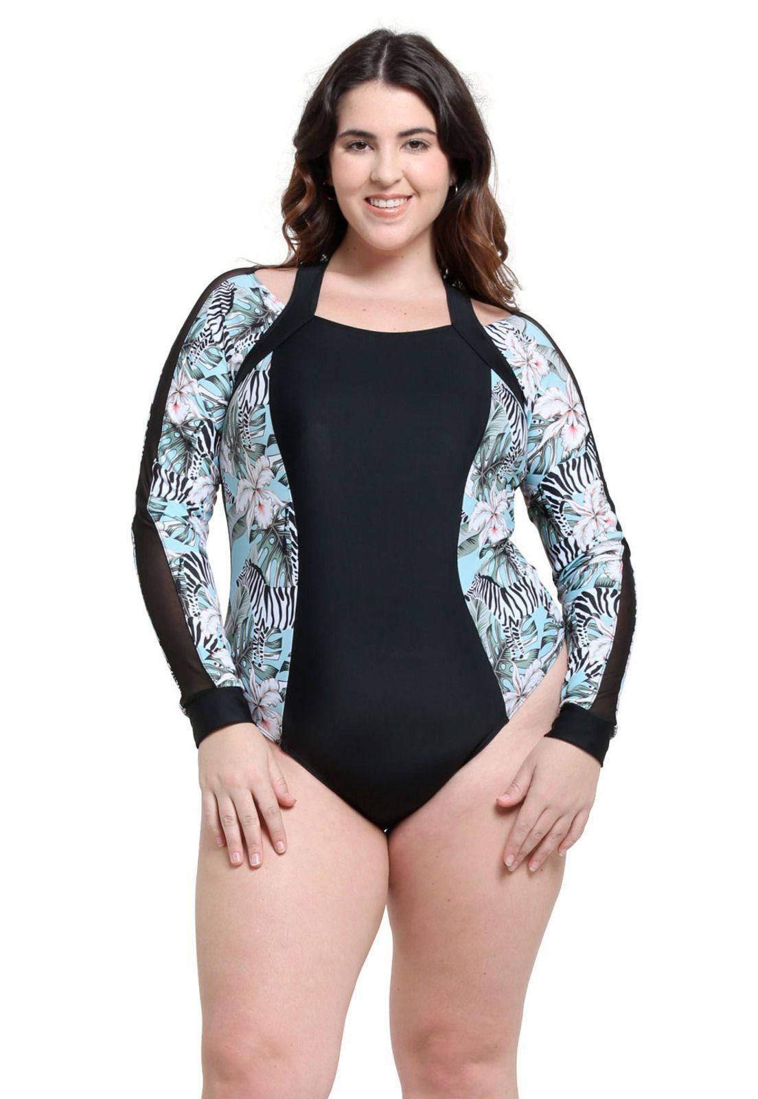 Traje de baño deportivo manga larga estampado-0