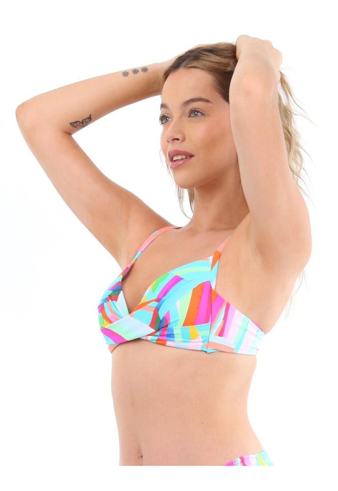 Bikini estilo sostén drapeado estampado verde-1